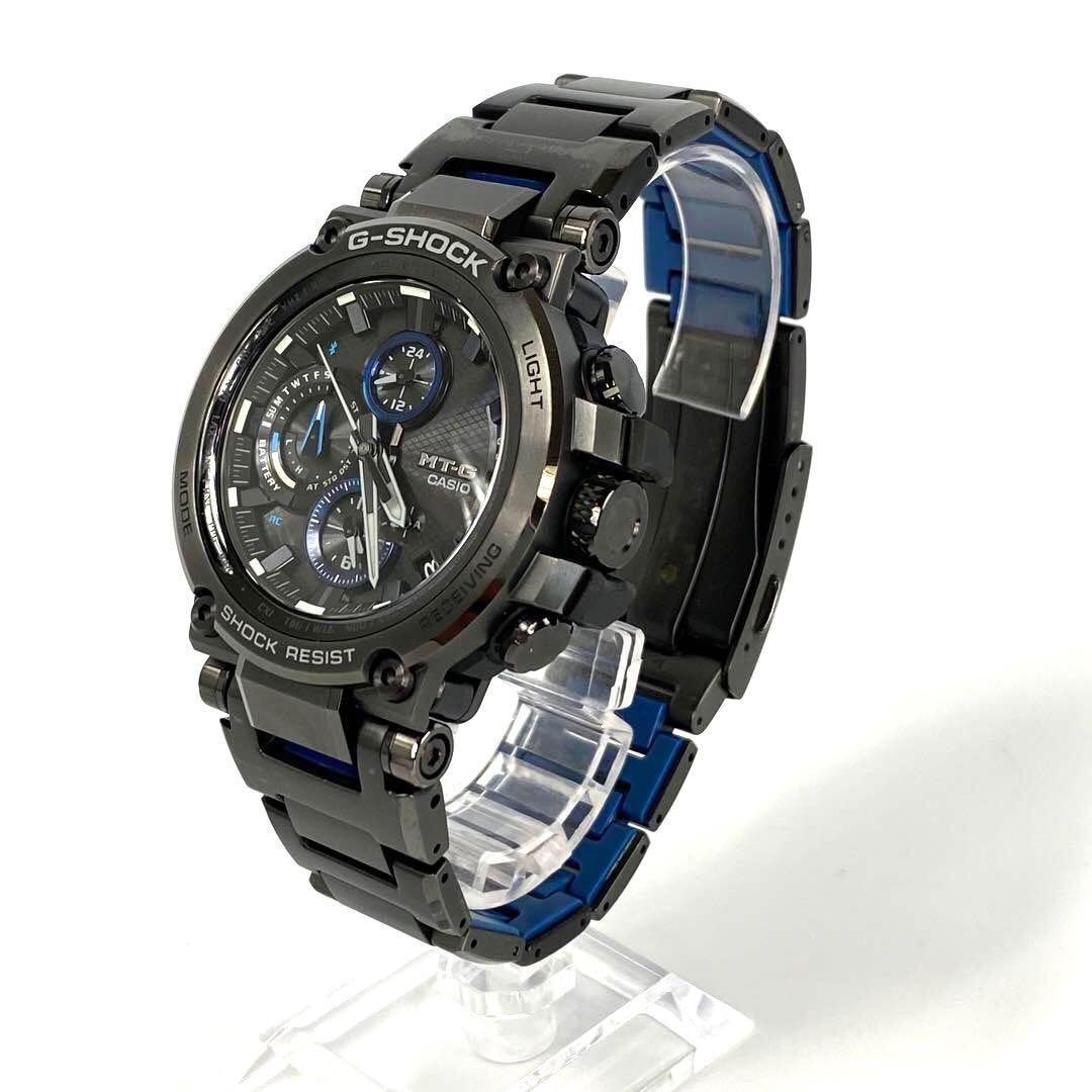【美品】カシオ Gショック MT-G 電波ソーラー 黒 ブルー デイト表示