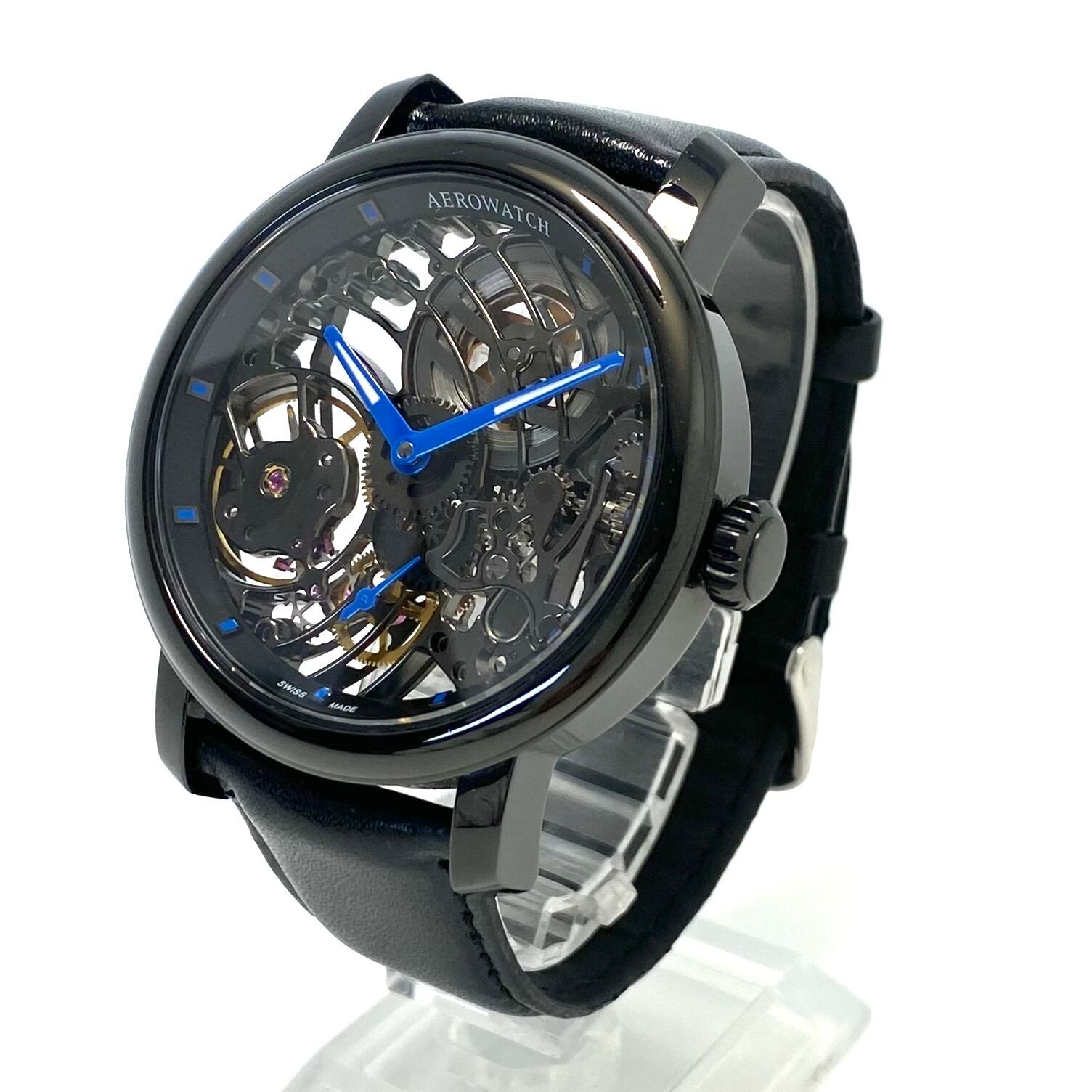 【希少】アエロウォッチ AEROWATCH スケルトンCobweb A50931NO09 ユニタス6498 手巻き フルスケルトン 革ベルト