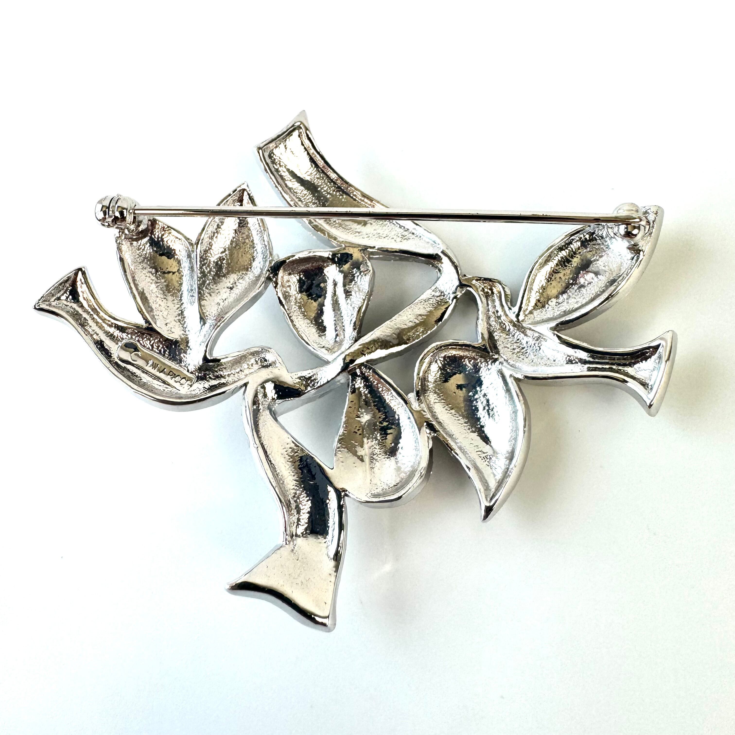 【美品】ニナリッチ ブローチ ラインストーン トリ リボン シルバー