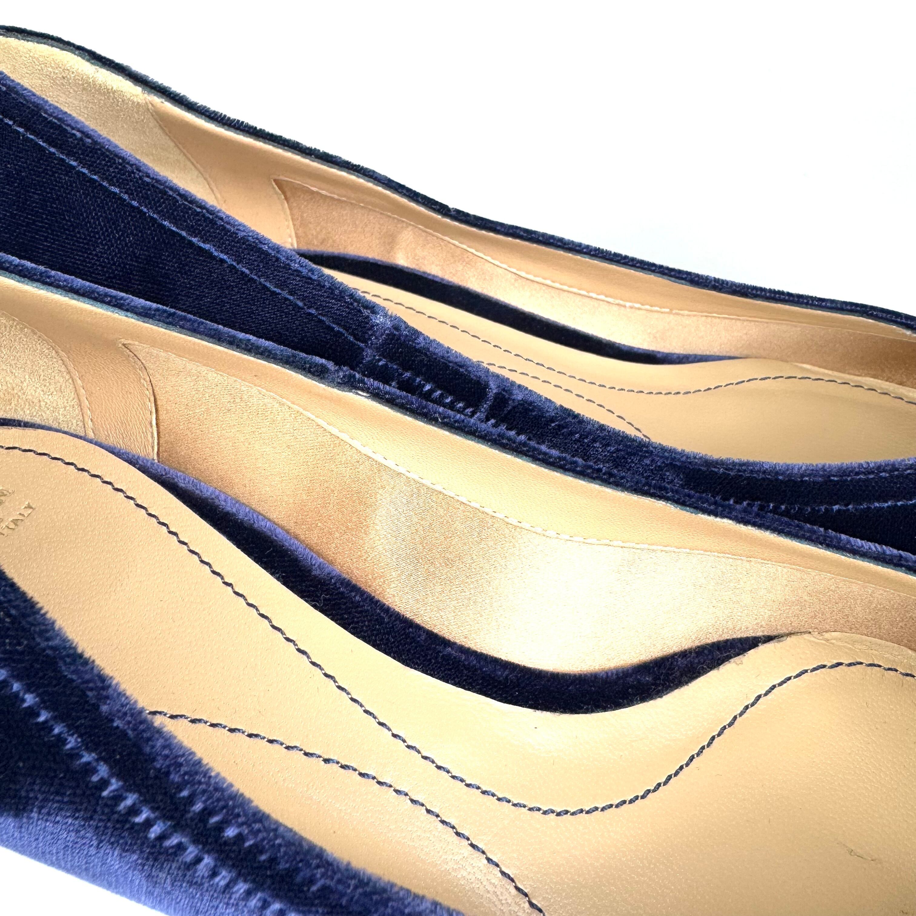 ジョルジオアルマーニ パンプス ベロア ポインテッドトゥ ネイビー 22.8cm