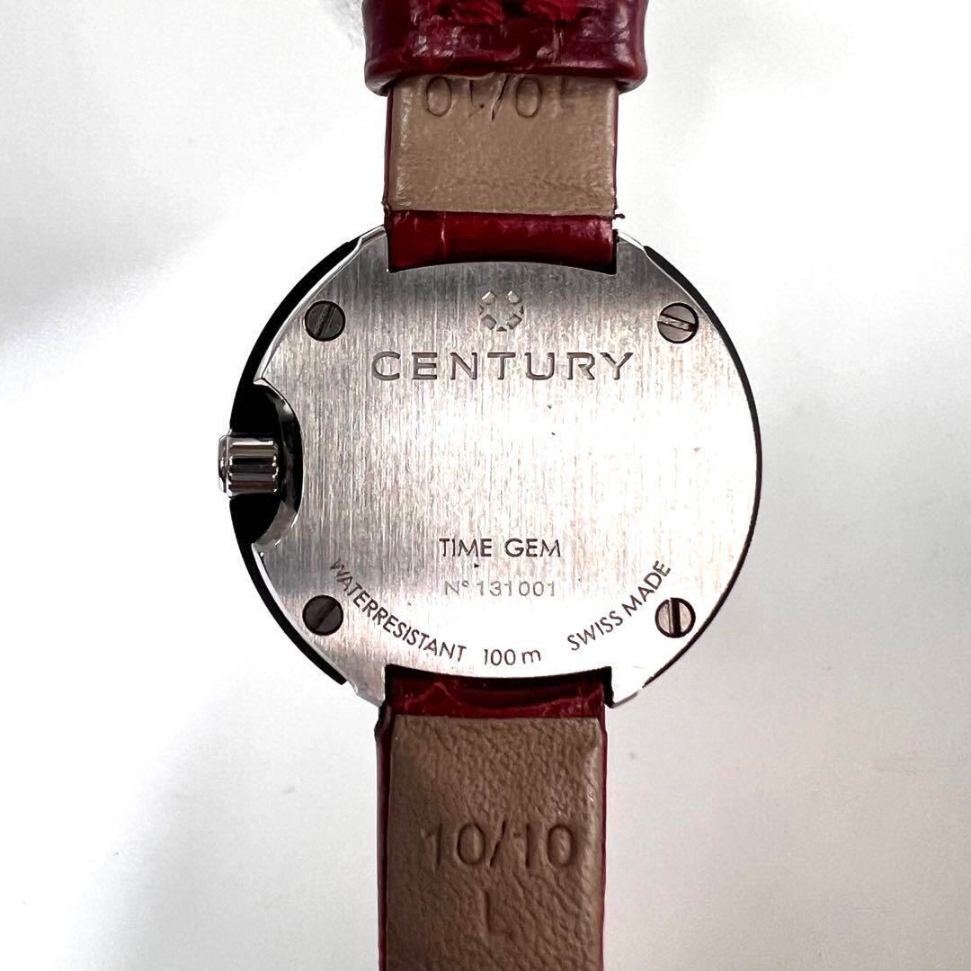 【美品】センチュリー タイムジェム クォーツ カットガラス ボルドー 革ベルト