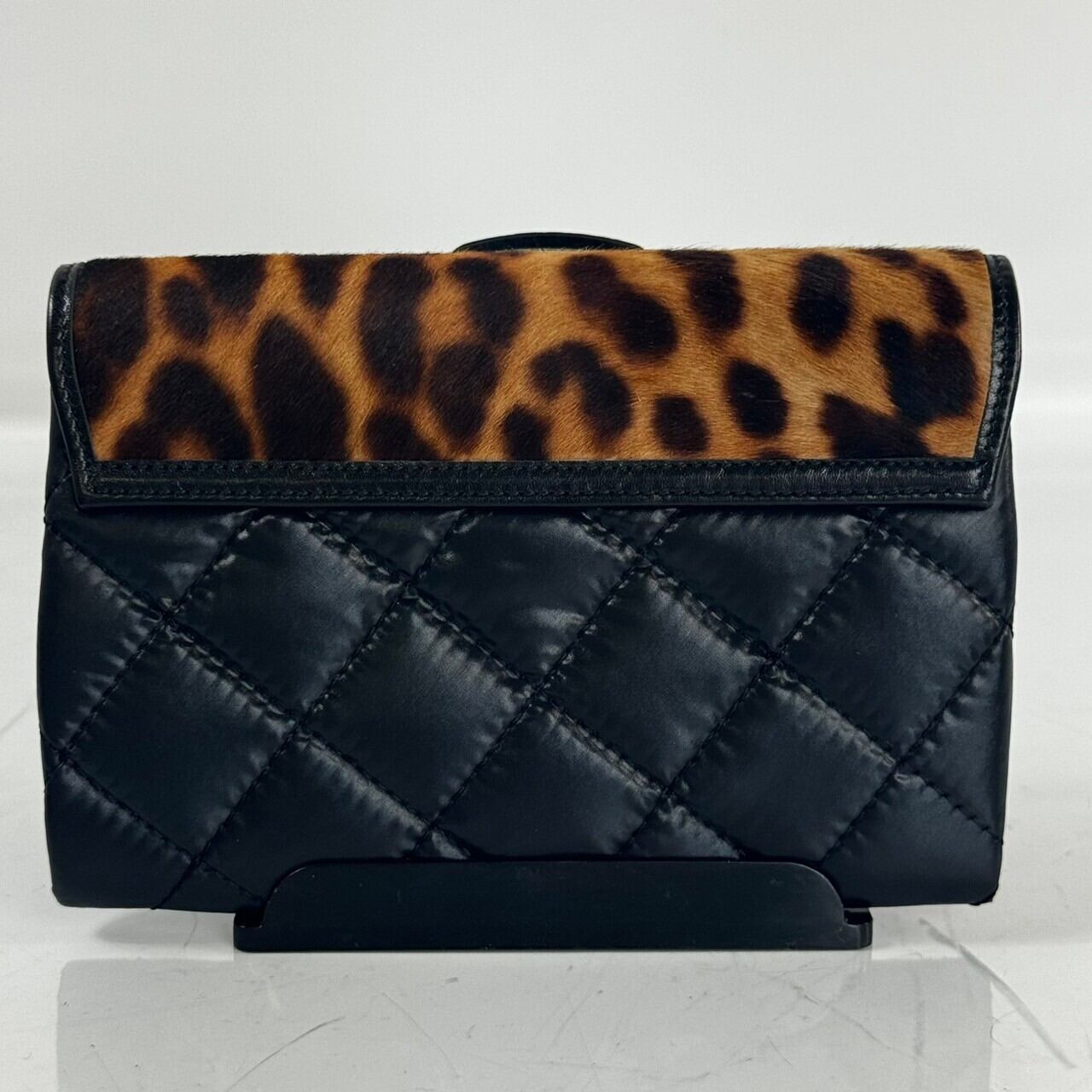 【美品】ドルチェアンドガッバーナ Dolce&Gabbana 財布 フラップ レオパード 黒 ナイロン ハラコ