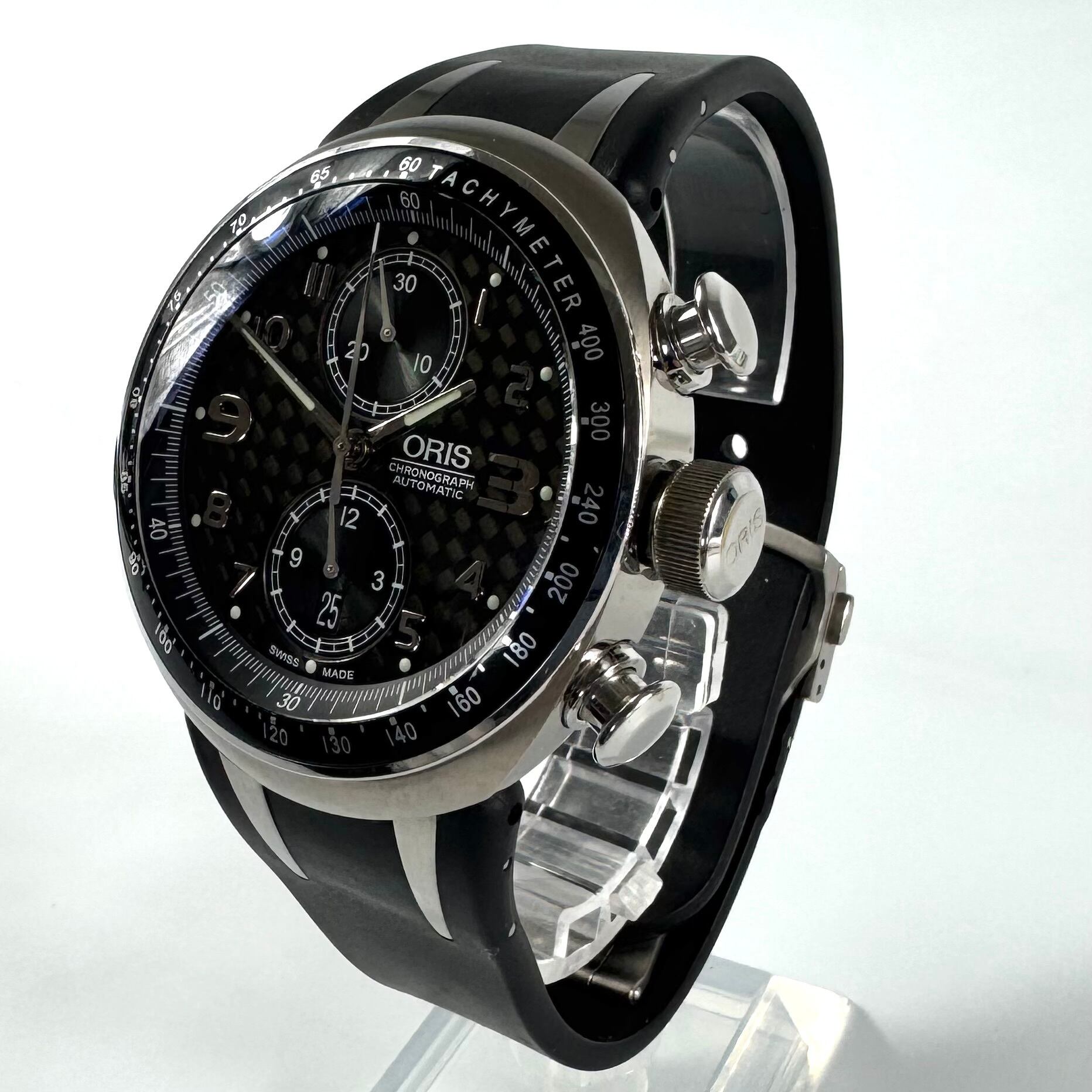 【希少】オリス ウィリアムス TT3 リミテッドエディション 7587 自動巻 クロノグラフ デイト表示 裏スケ 黒 チタニウム 樹脂ベルト 世界限定3000本