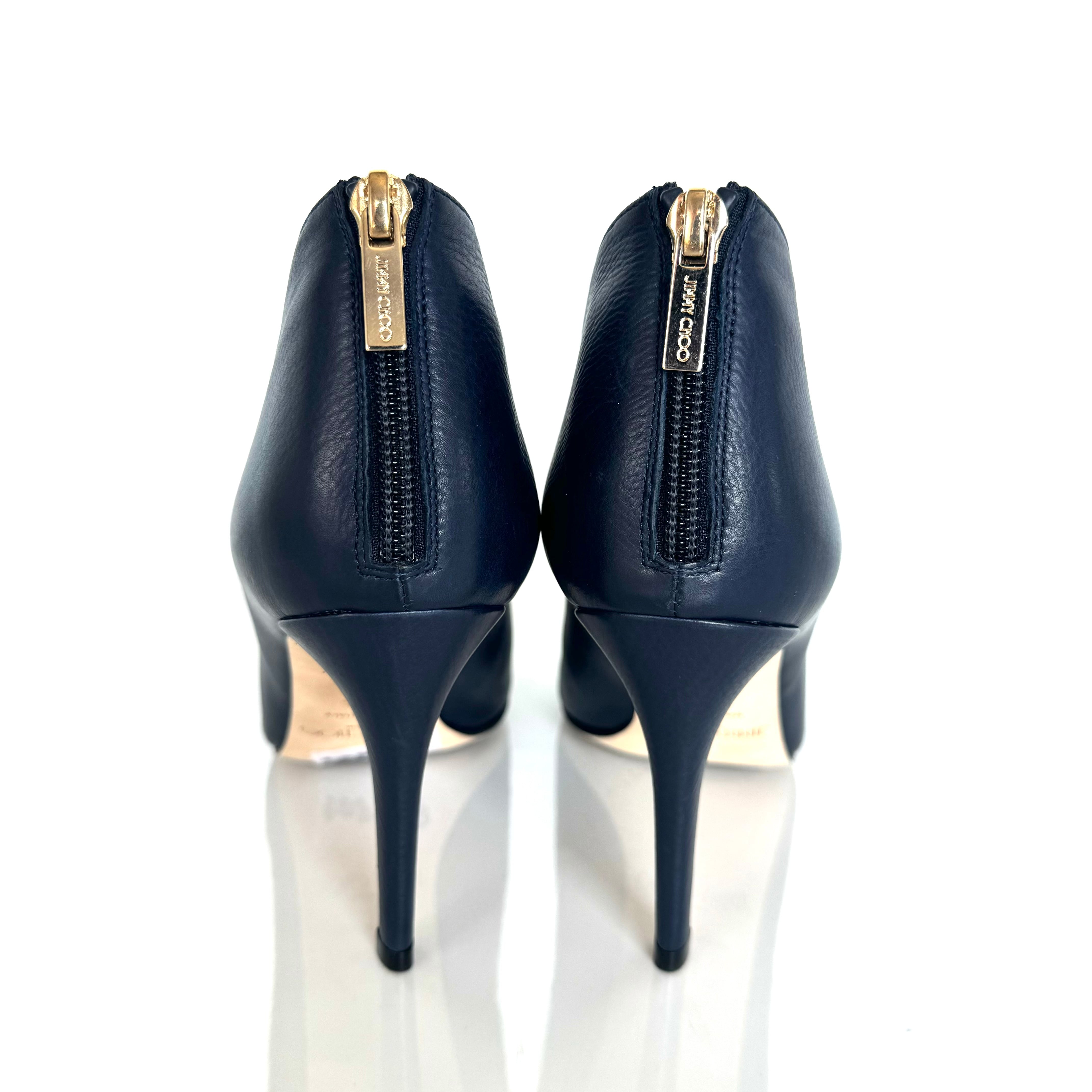 【ほぼ未使用】ジミーチュウ JIMMY CHOO メンデス MENDEZ ブーティ ショートブーツ ハイヒール ネイビー