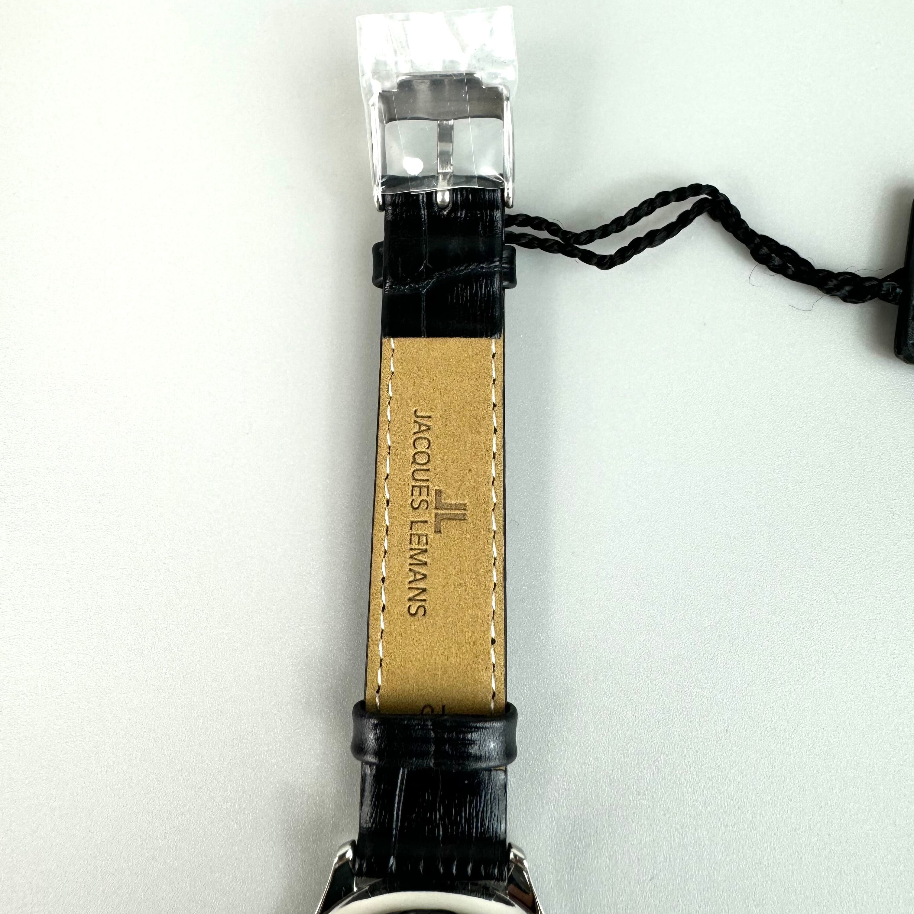 【未使用・電池交換済み】ジャックルマン JACQUES LEMANS JAL1-1803A クォーツ スワロフスキー ハート 黒 革ベルト