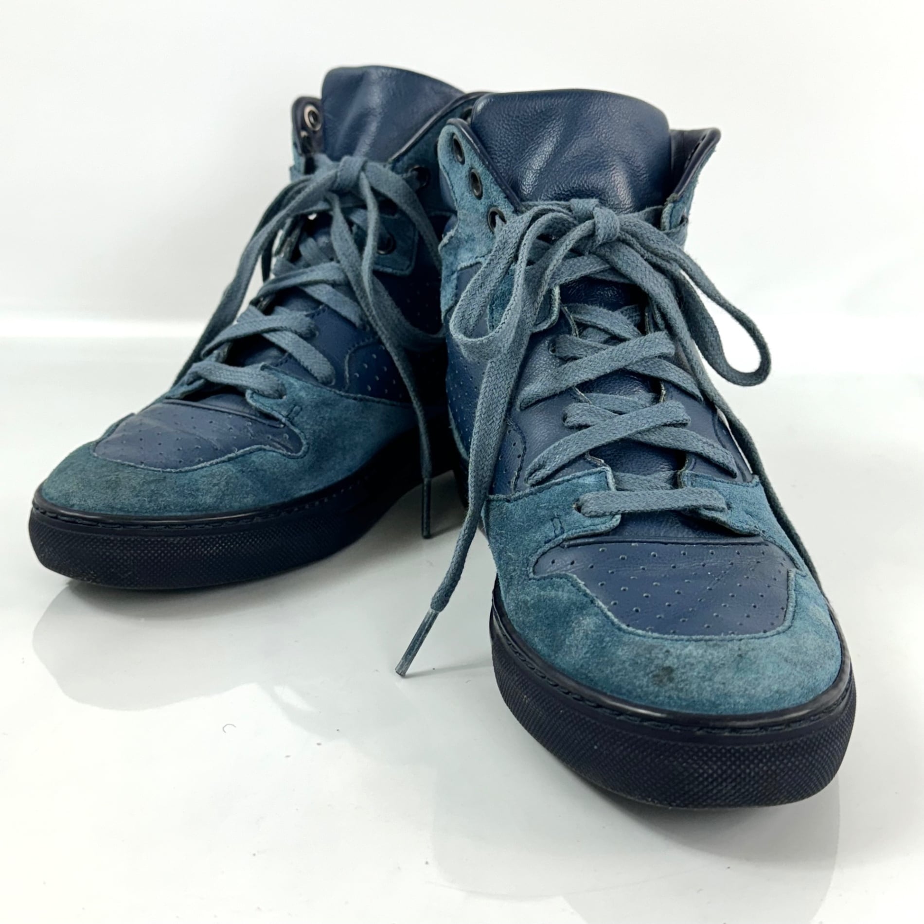 バレンシアガ ハイカットスニーカー レザー スエード 24cm ネイビー 青