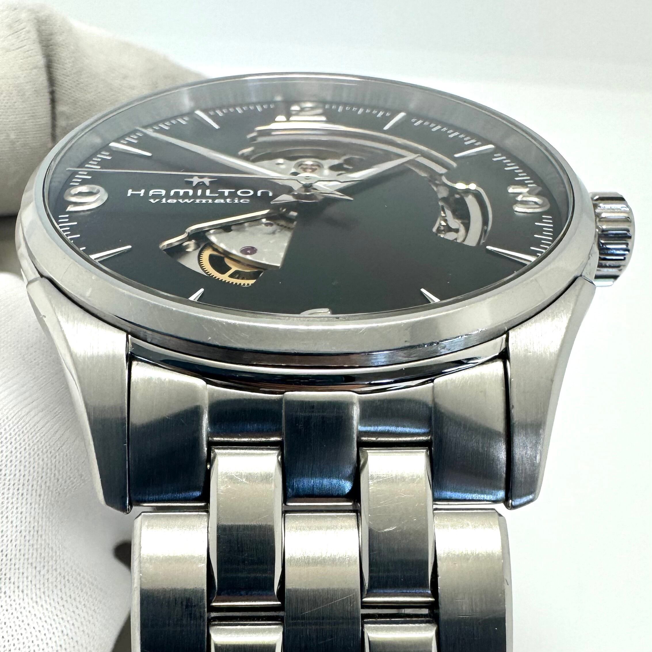 中古 腕時計 メンズ ハミルトン ジャズマスター オープンハート H32705181 H327050 自動巻 スケルトン 黒