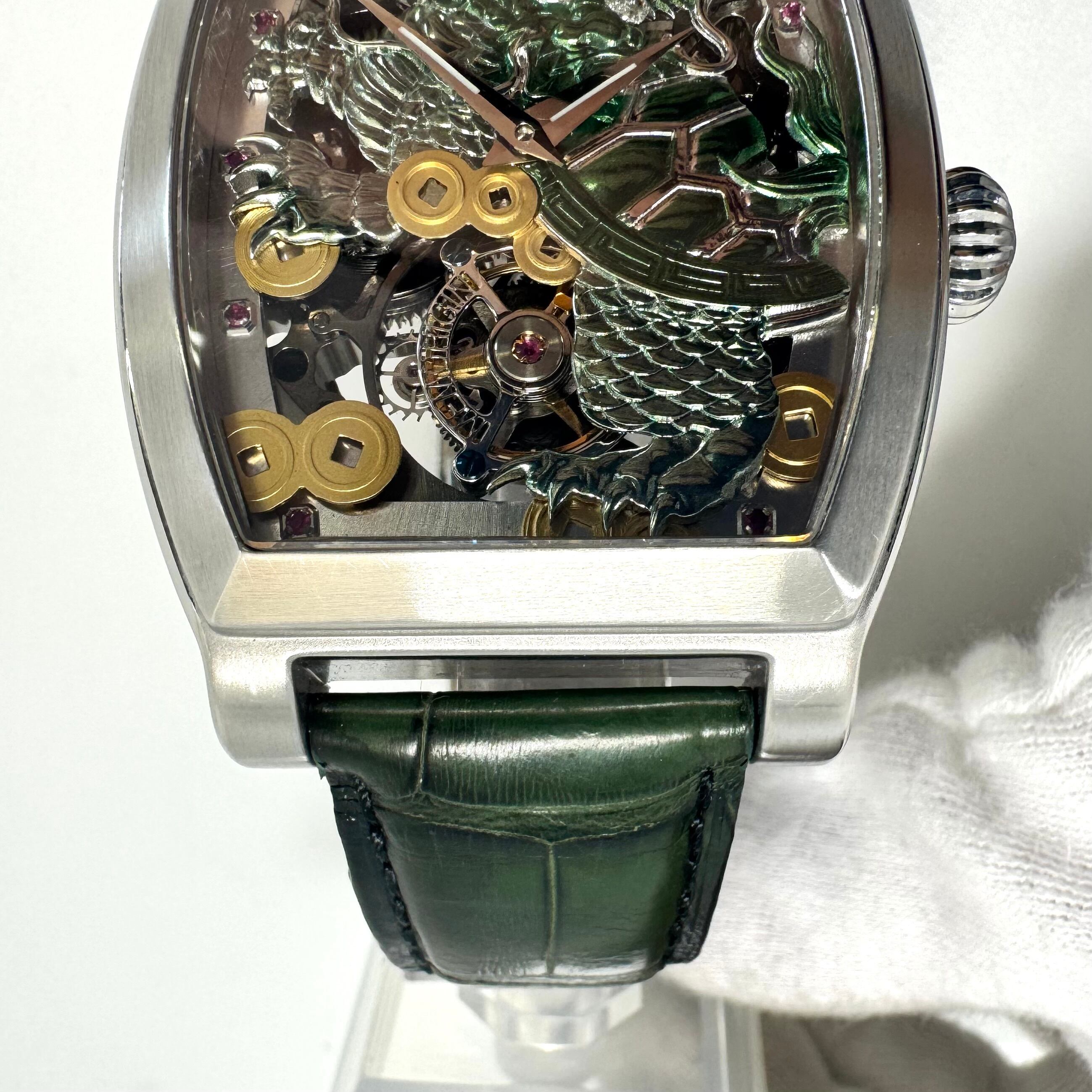 【希少】メモリジン MEMORIGIN 霊亀 MO0401 トゥールビヨン 手巻き スケルトン ルビー 革ベルト