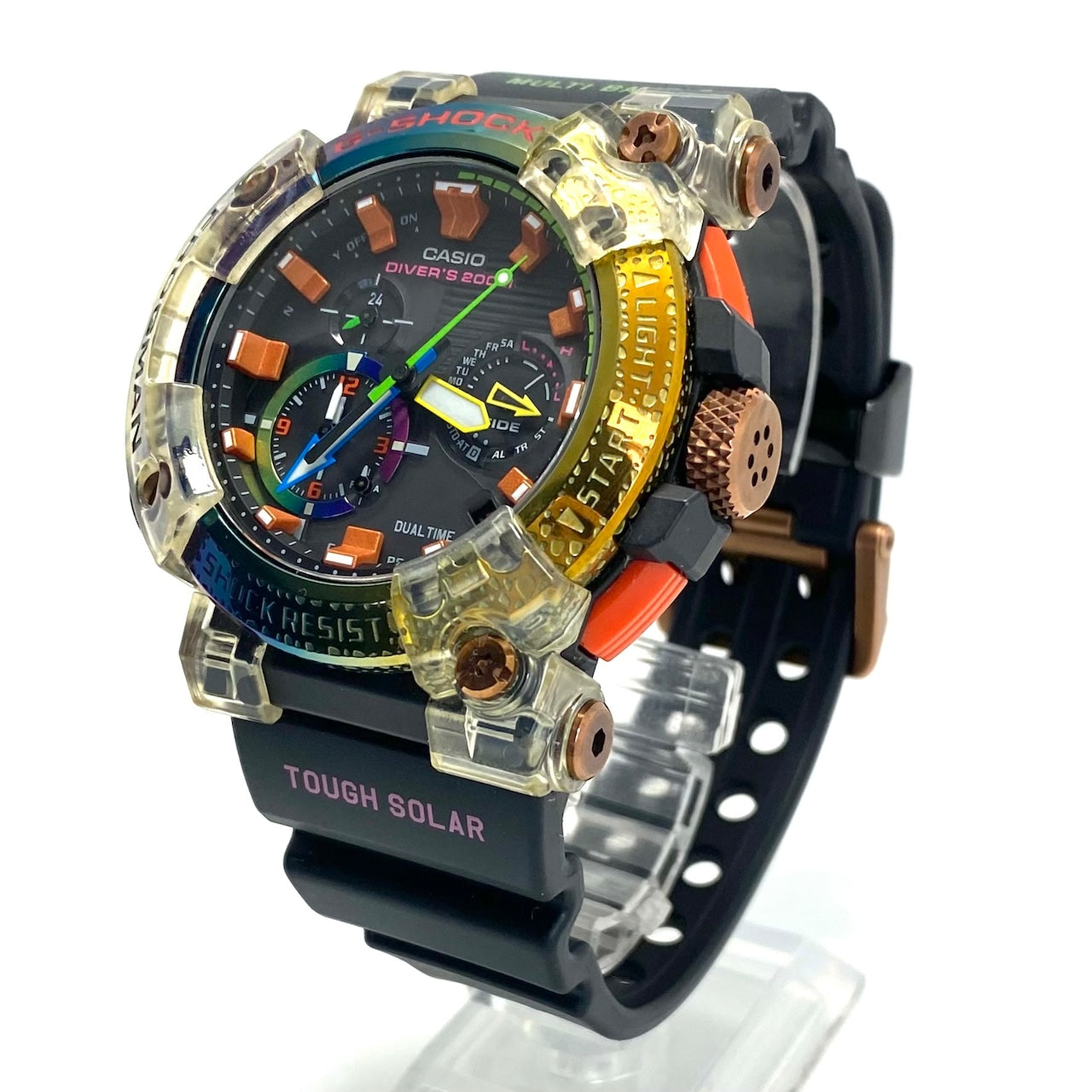 【希少品】腕時計 メンズ カシオ ジーショック G-SHOCK フロッグマン ボルネオ・レインボー・トード 虹蛙 GWF-A1000BRT-1AJR 世界限定2,000本 電波ソーラー 黒 デイト表示 スマホリンク 200m潜水用防水 カーボン 樹脂ベルト