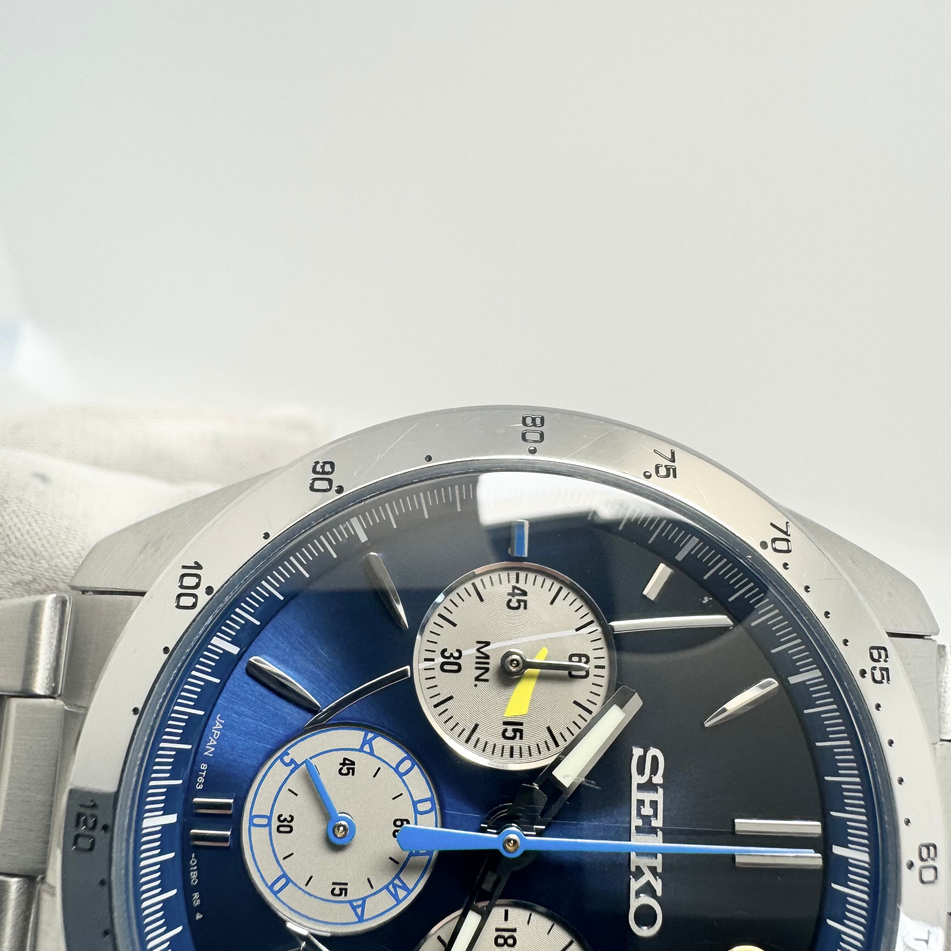 【希少】腕時計 メンズ セイコー SEIKO 8T63-0100 500系こだまウォッチ 500系新幹線 25周年記念モデル 5000本限定 クォーツ 青 クロノグラフ デイト表示 10気圧防水