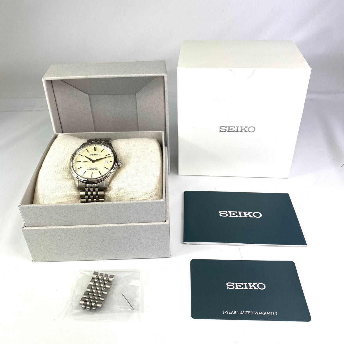【美品】中古 腕時計 メンズ セイコー プレサージュ Classic Series SARX121 6R55-00H0 セイコーグローバルブランドコアショップ専用モデル 自動巻 裏スケ シルバー デイト表示 10気圧