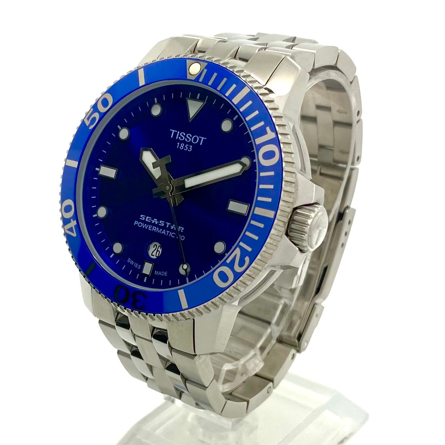 【美品・動作良好】ティソ TISSOT シースター1000 パワーマティック80 T120407A 自動巻 青 デイト表示 裏スケ 30気圧防水 中古 腕時計 メンズ