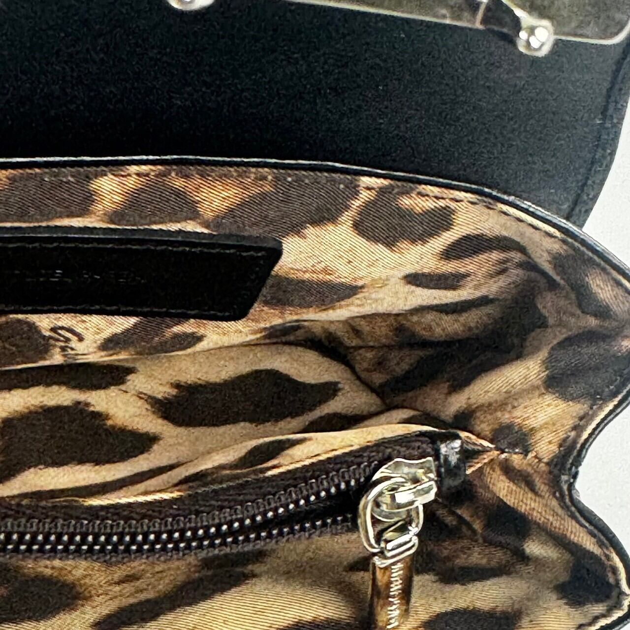 【美品】ドルチェアンドガッバーナ Dolce&Gabbana 財布 フラップ レオパード 黒 ナイロン ハラコ