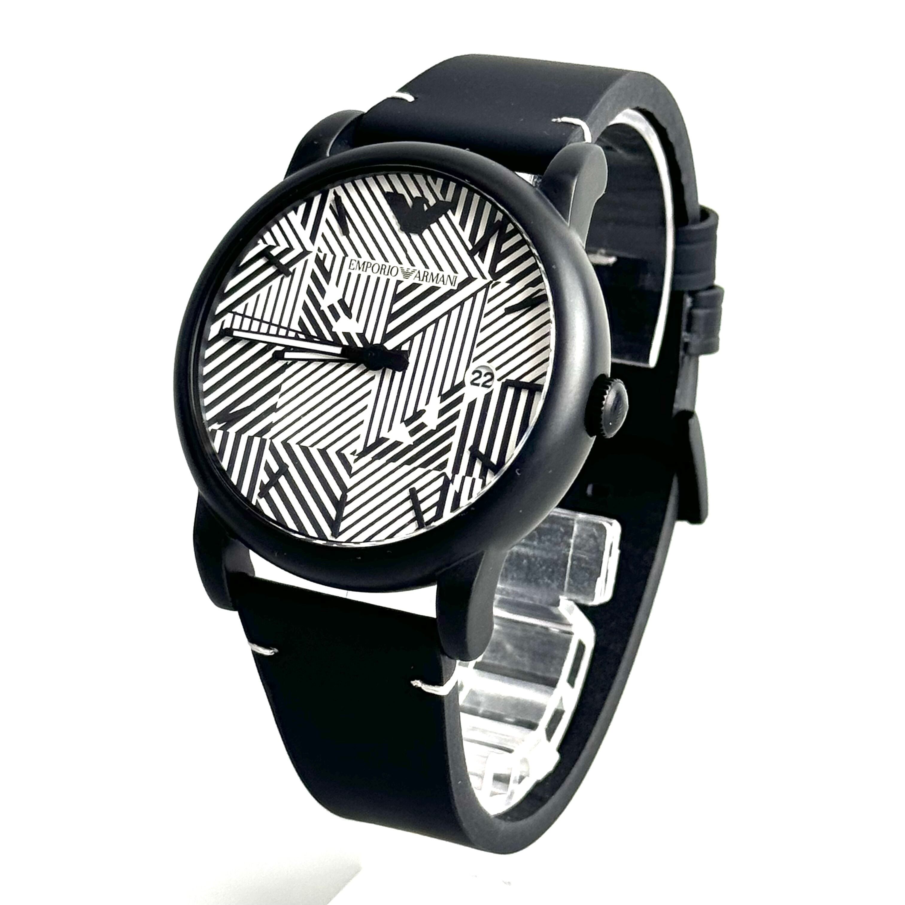 【美品】エンポリオアルマーニ EMPORIO ARMANI AR-11136 クォーツ 白 デイト表示 革ベルト