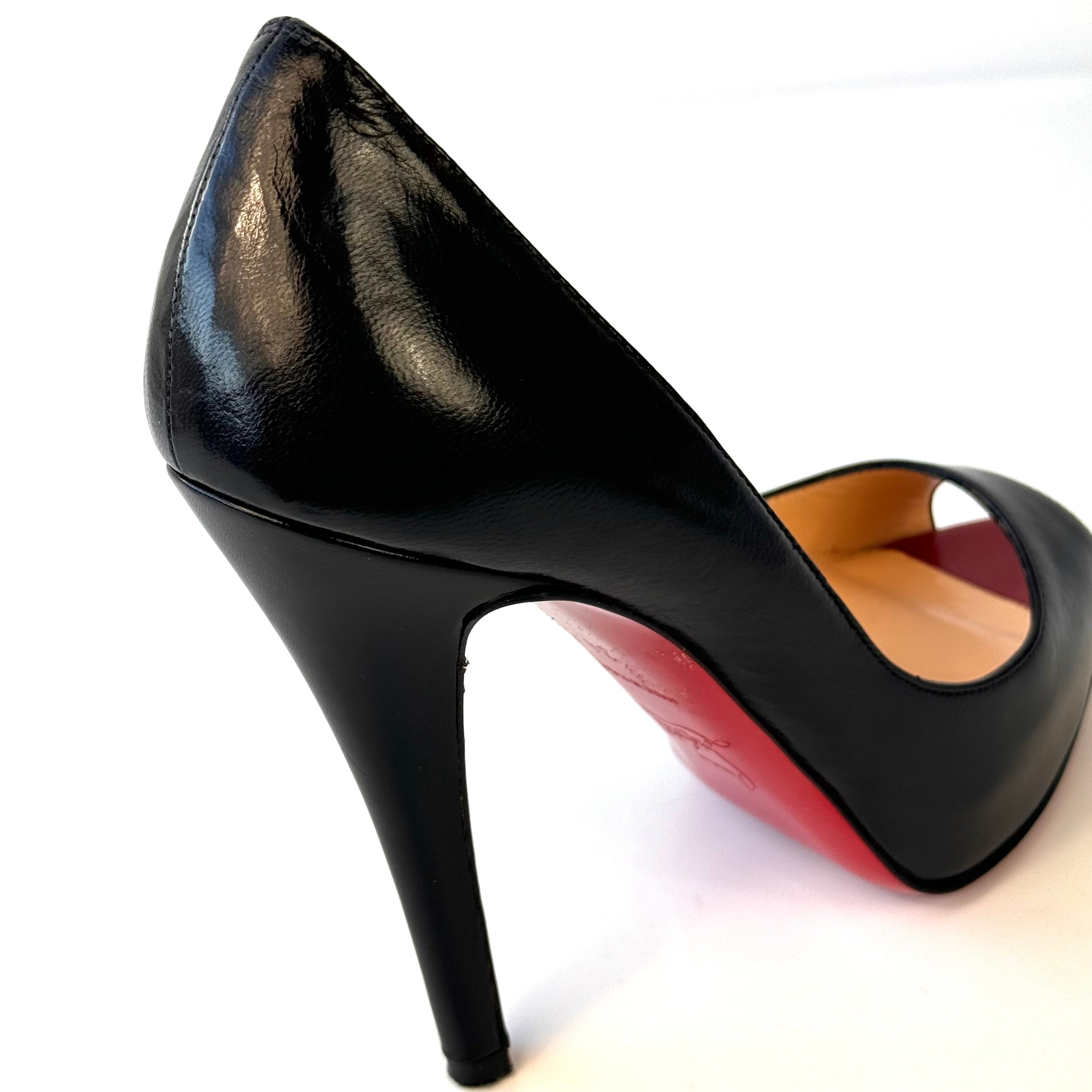 【美品】クリスチャンルブタン パンプス ピンヒール オープントゥ 21cm 黒