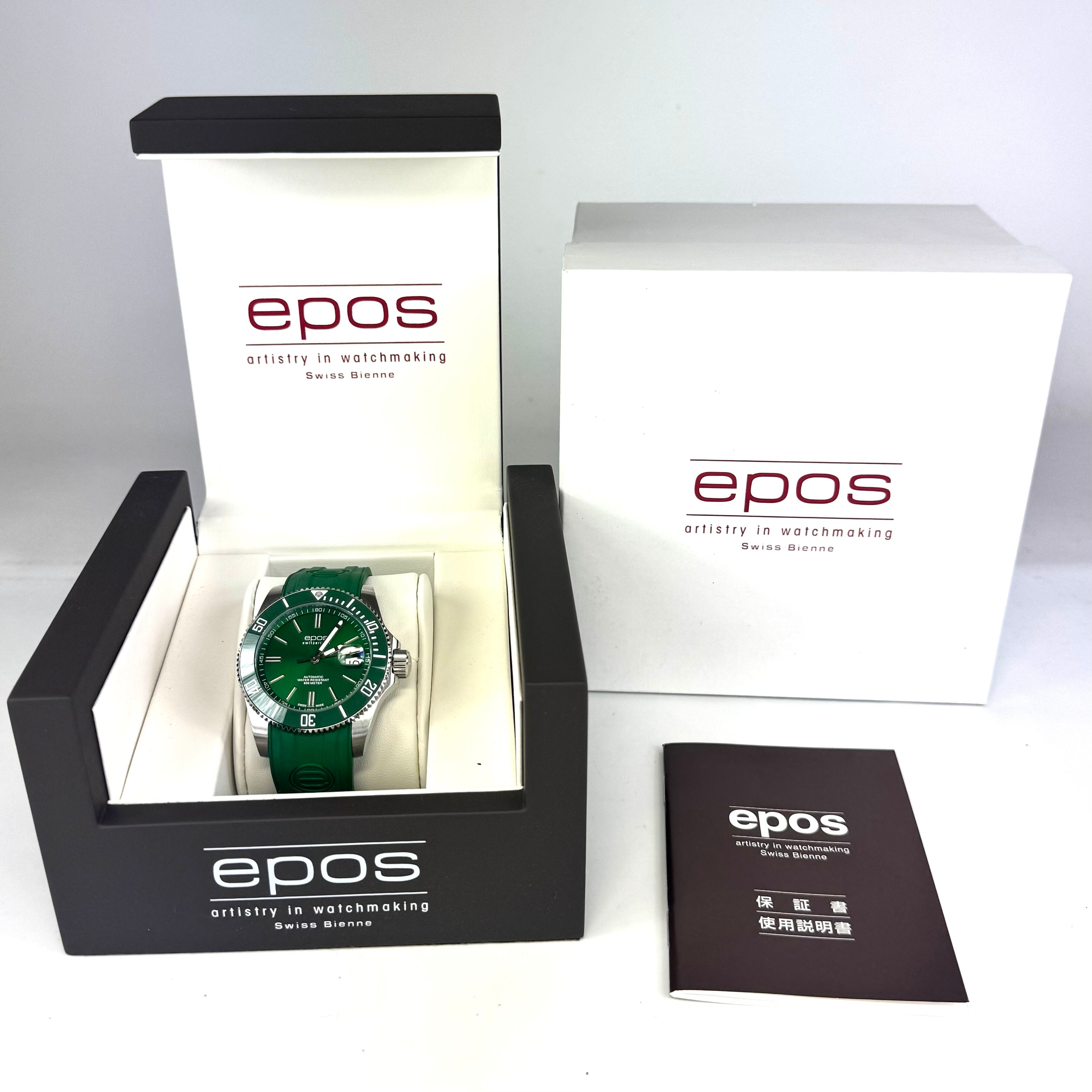 【美品】エポス EPOS スポーティブ ダイバー SPORTIVE Diver 3054GR 自動巻 緑 デイト表示 樹脂ベルト