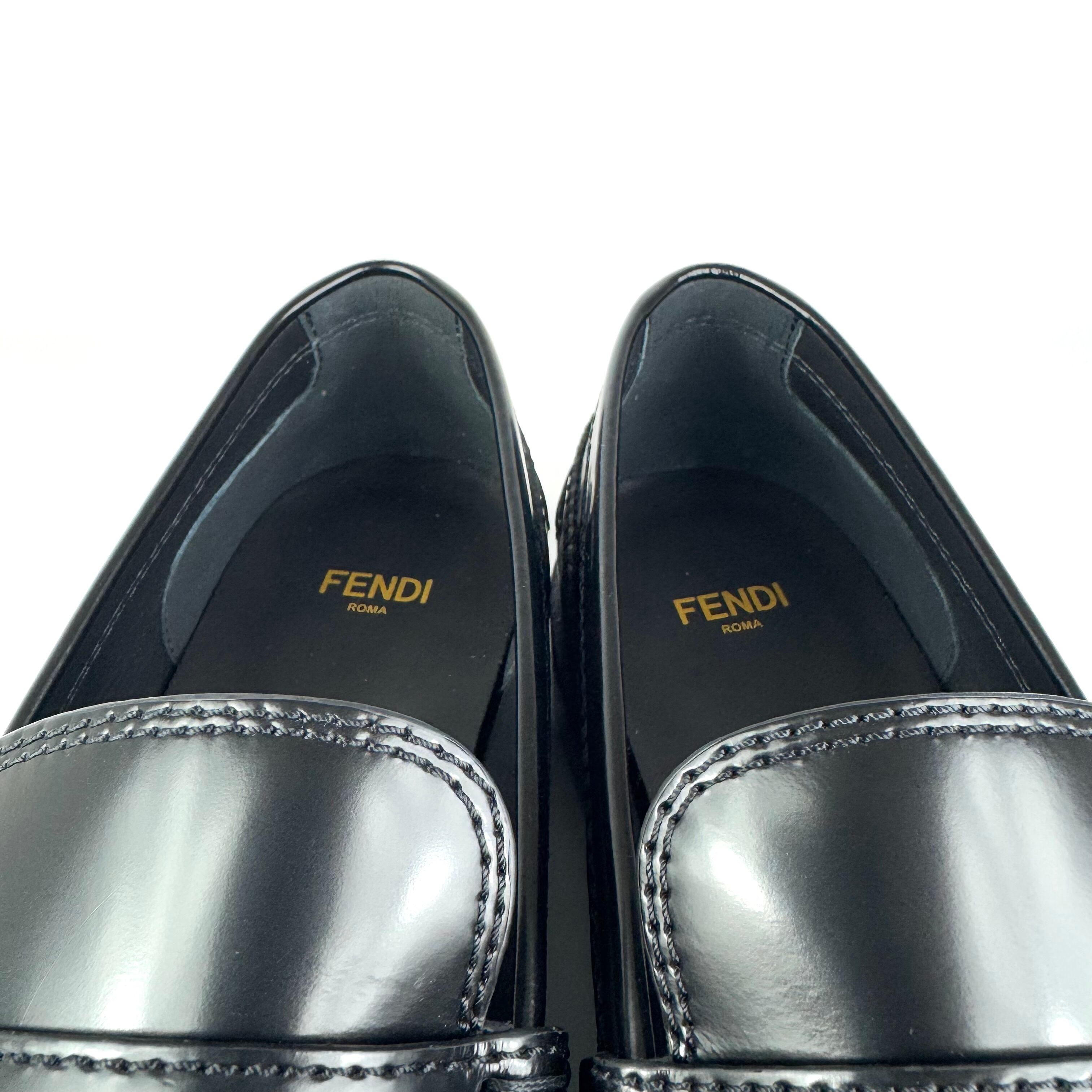 フェンディ FENDI ローファー レザー ブラック 黒 38 日本サイズ25cm