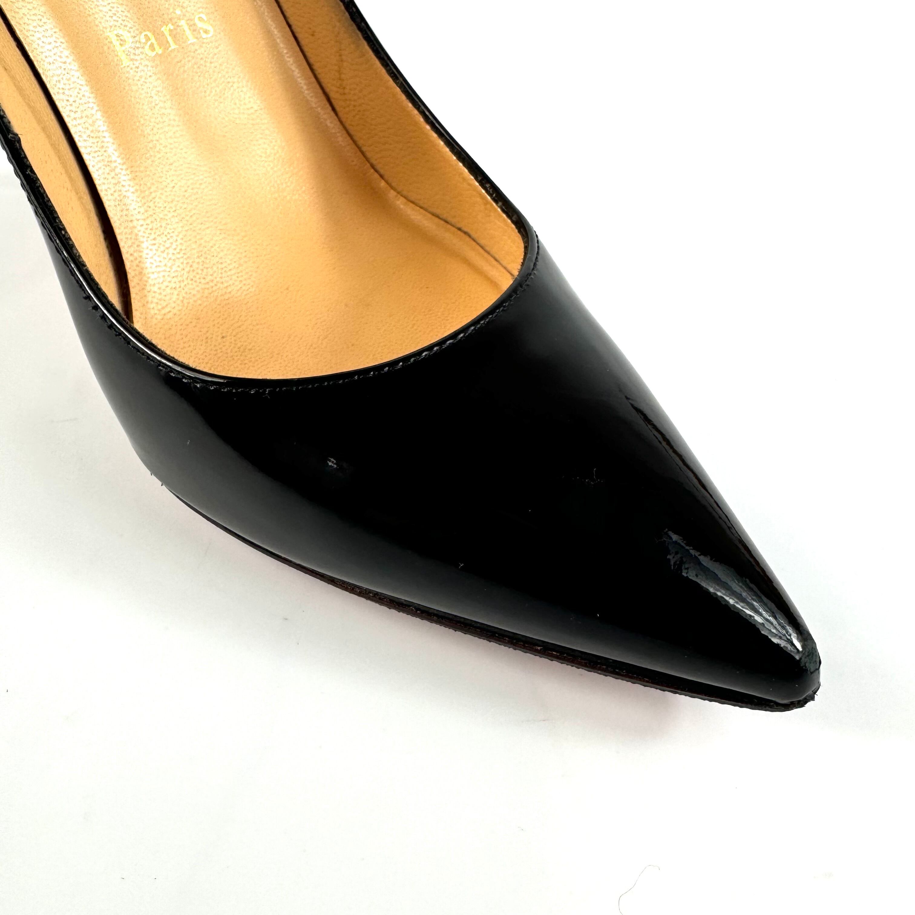 【美品】クリスチャンルブタン パンプス パテント ポインテッドトゥ 黒