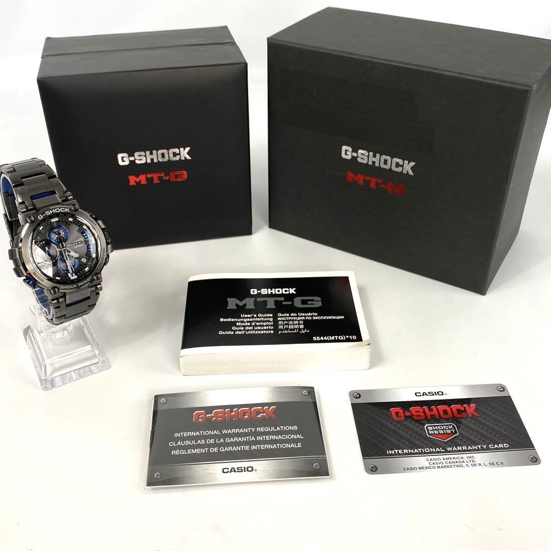 【美品】カシオ Gショック MT-G 電波ソーラー 黒 ブルー デイト表示
