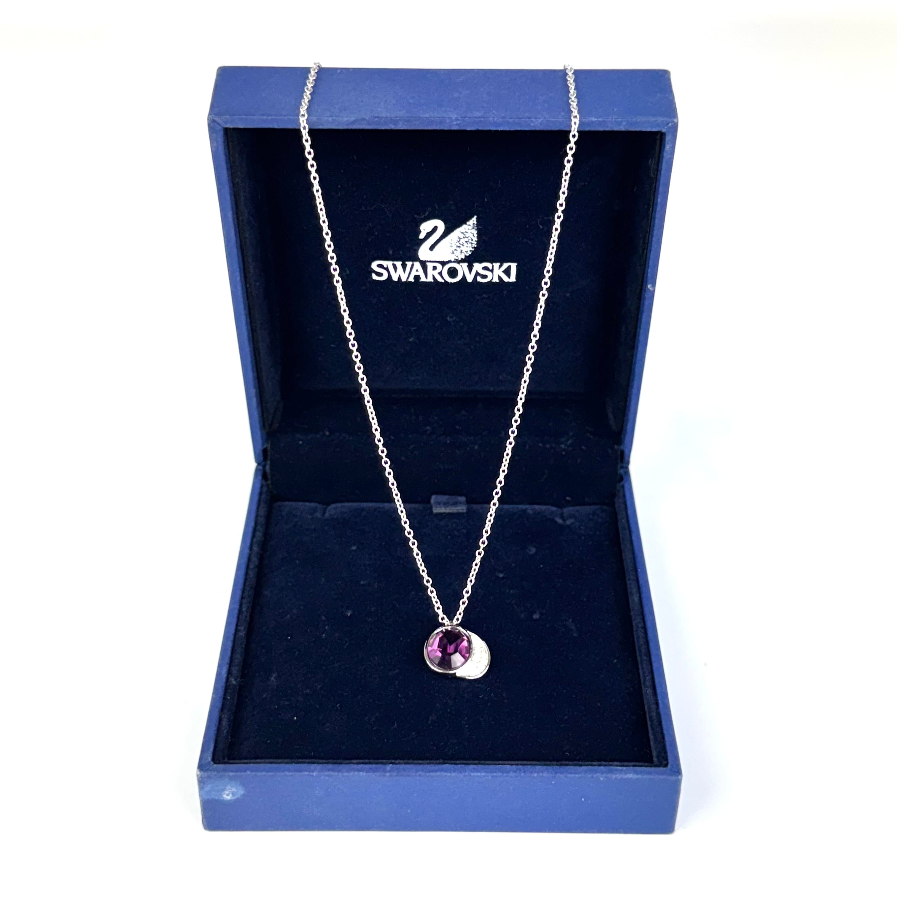 【美品】スワロフスキー ネックレス ストーン パープル シルバー