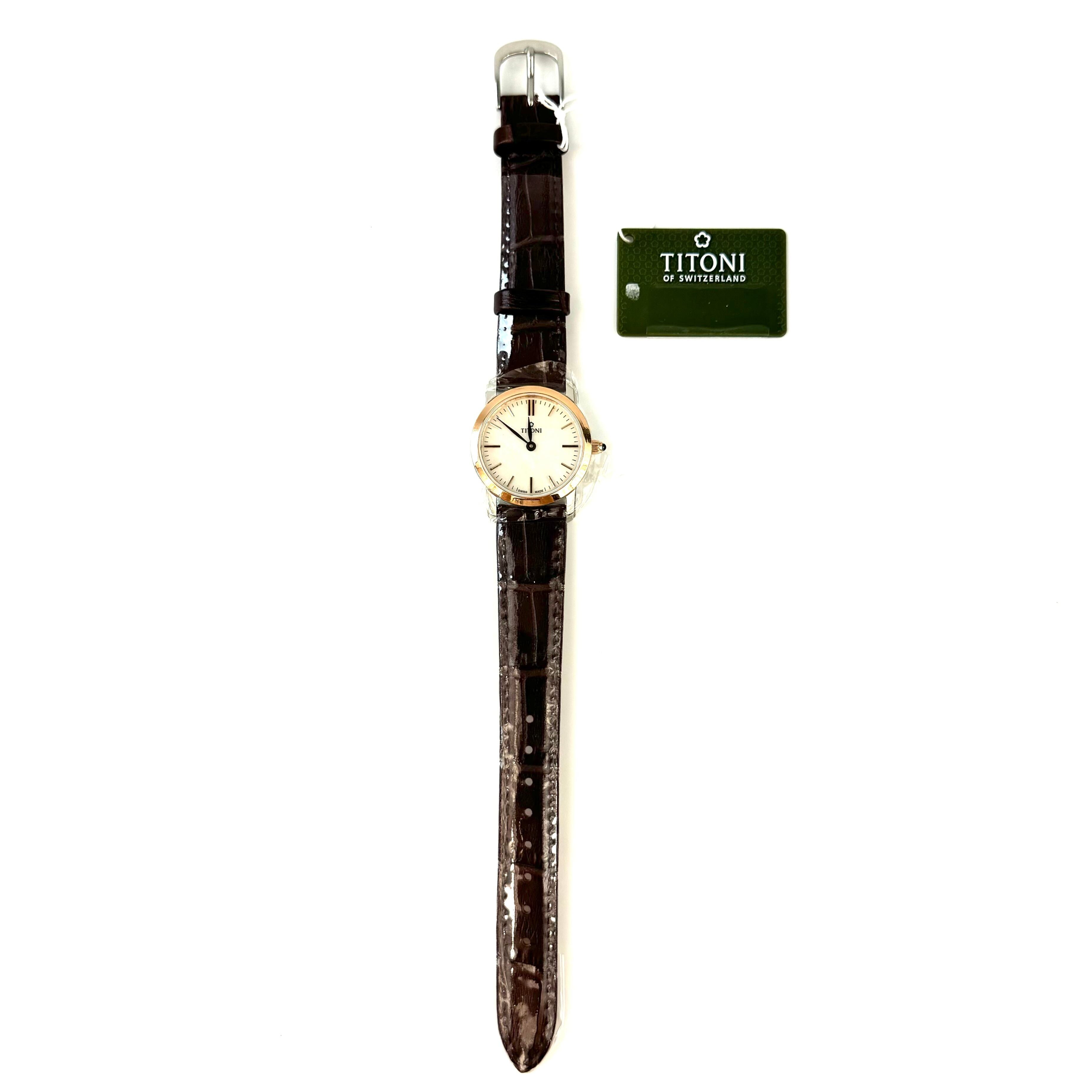【未使用】チトニ TITONI TQ 42918 SRGST−587 スレンダーライン クォーツ シェル 2針 革ベルト レディース