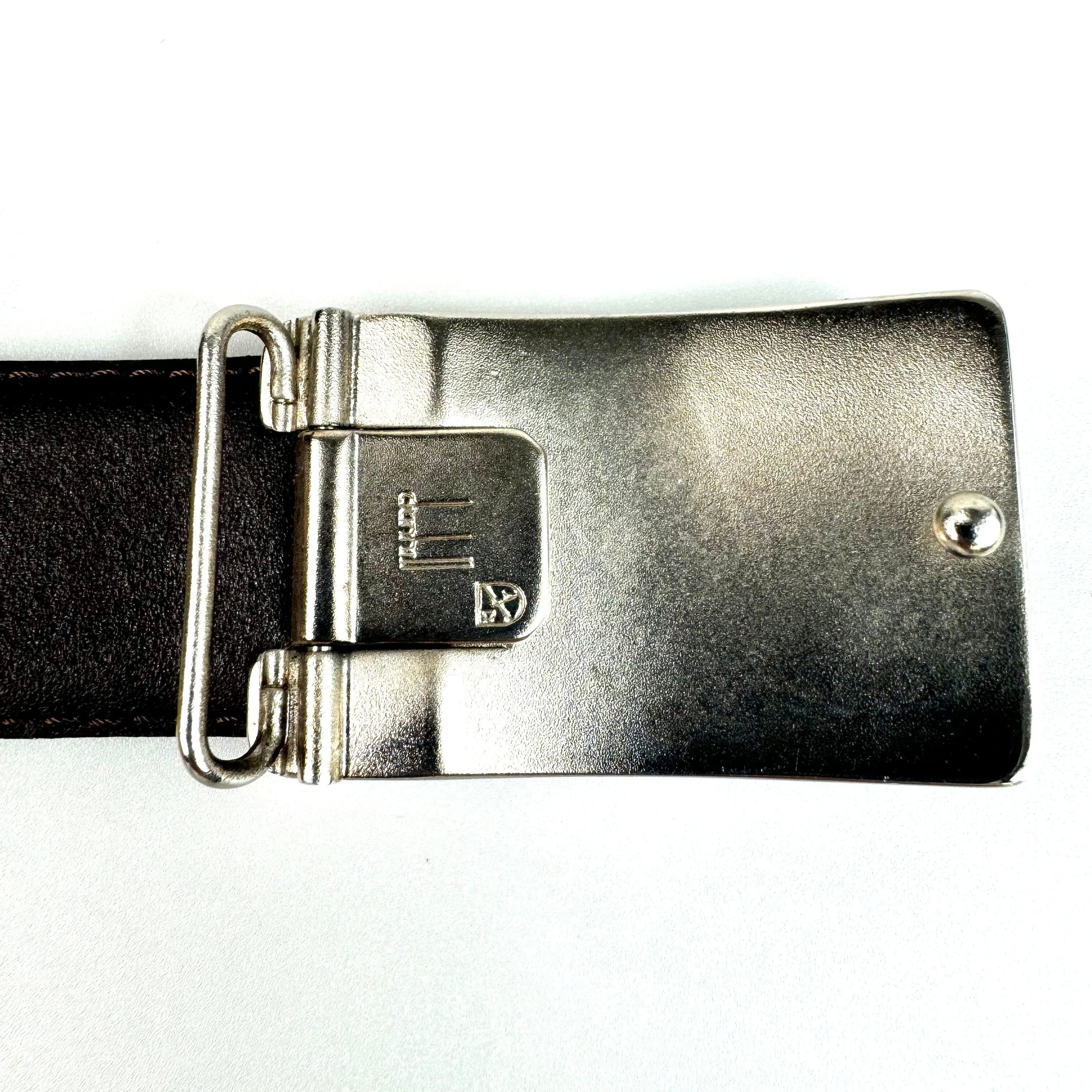 ダンヒル ベルト ロゴ シルバー金具 レザー 黒