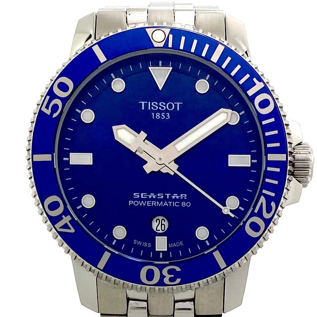【美品・動作良好】ティソ TISSOT シースター1000 パワーマティック80 T120407A 自動巻 青 デイト表示 裏スケ 30気圧防水 中古 腕時計 メンズ
