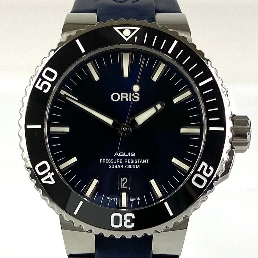 オリス アクイス Aquis デイト 7730 自動巻 デイト表示 裏スケ 青 樹脂ベルト