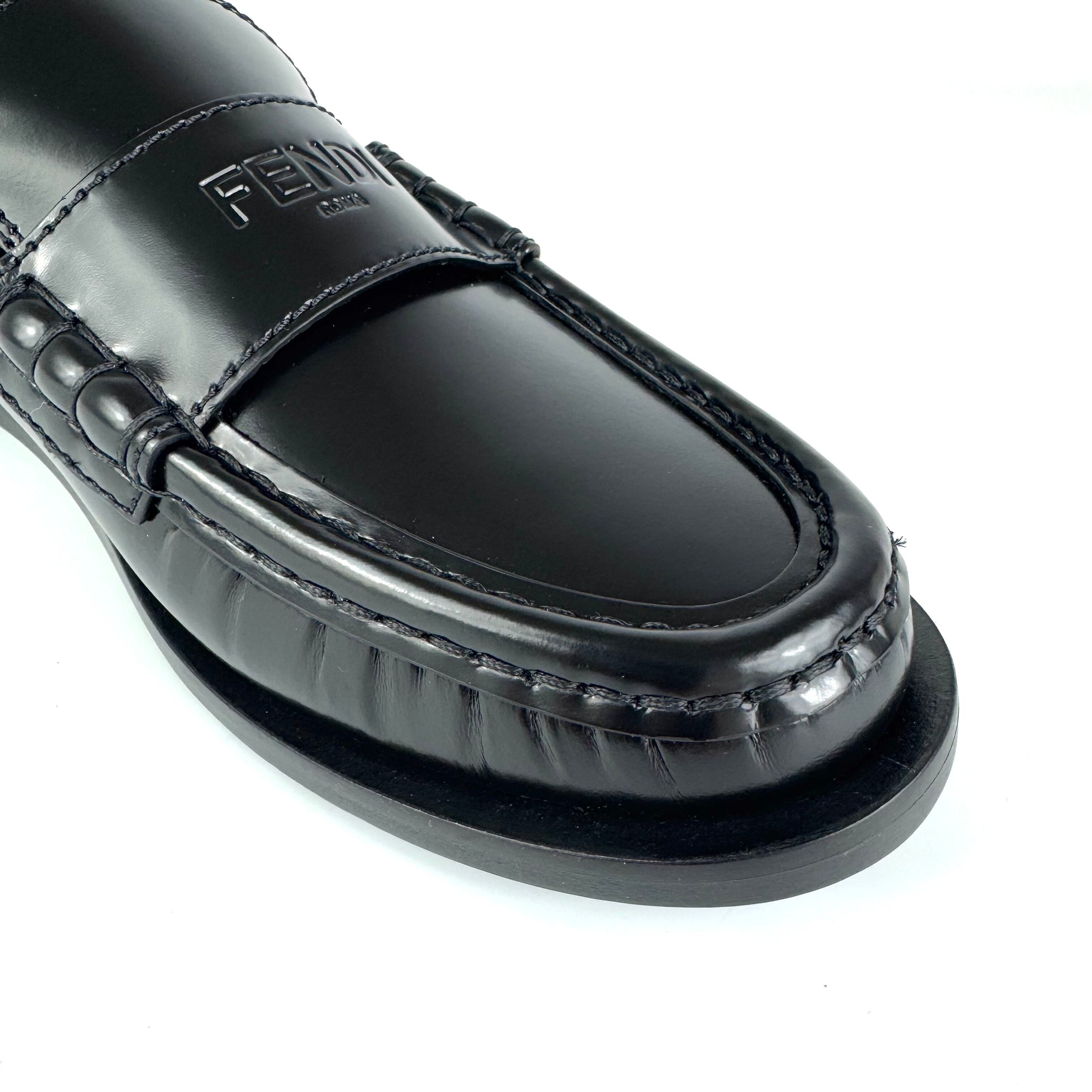 フェンディ FENDI ローファー レザー ブラック 黒 38 日本サイズ25cm