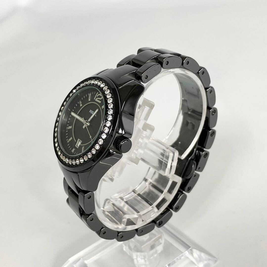 フォッシル FOSSIL CE-1054 クォーツ デイト表示 ラインストーン 黒