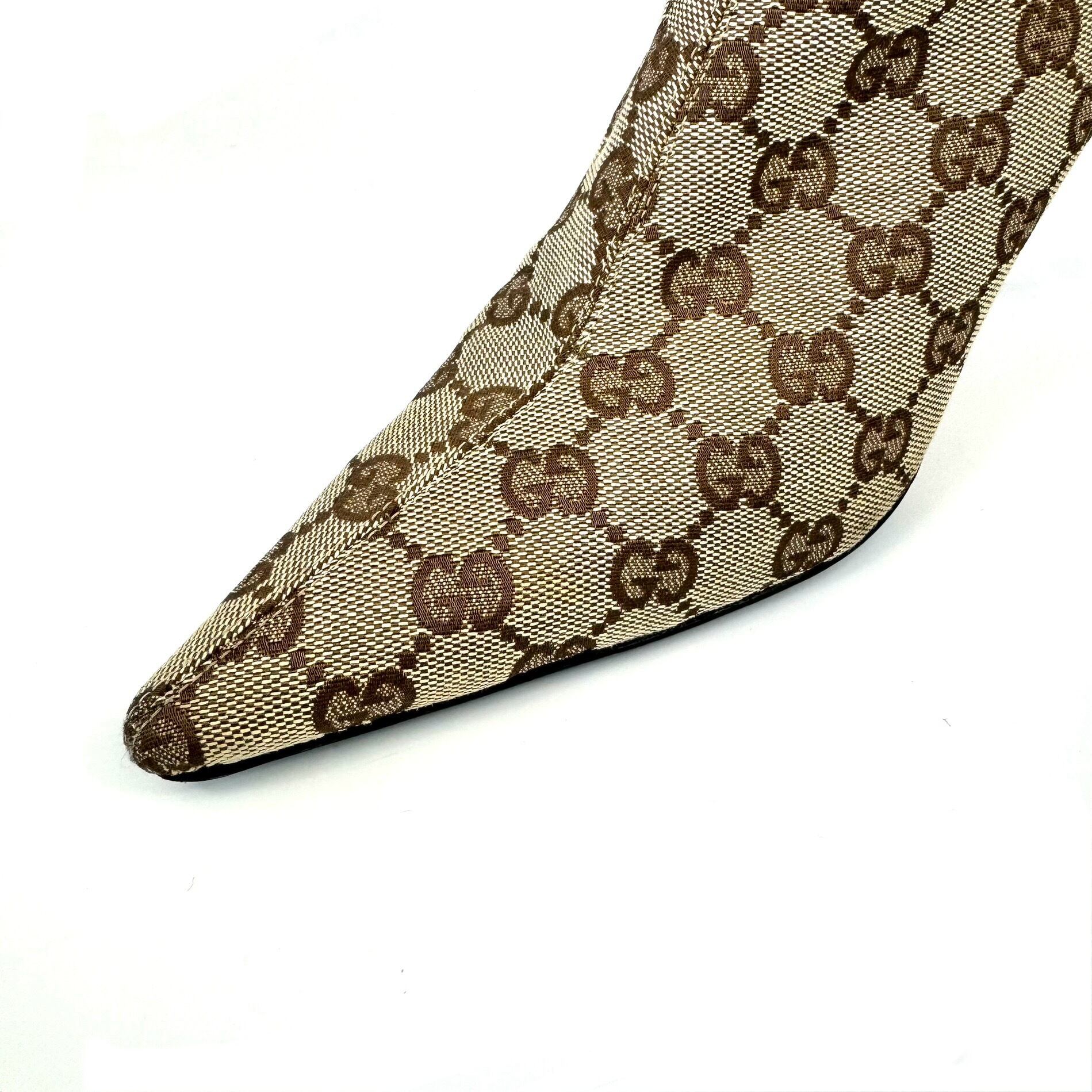 【希少】グッチ ロングブーツ GGキャンバス ブラウン22cm