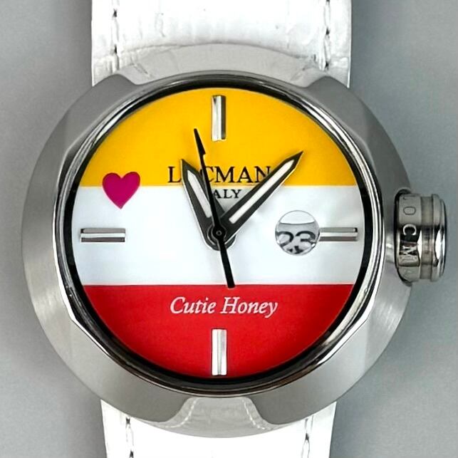 【未使用・希少品】ロックマン LOCMAN 永井豪 画業50周年記念 キューティーハニー 150本限定コラボモデル 革ベルト デイト表示 レディース