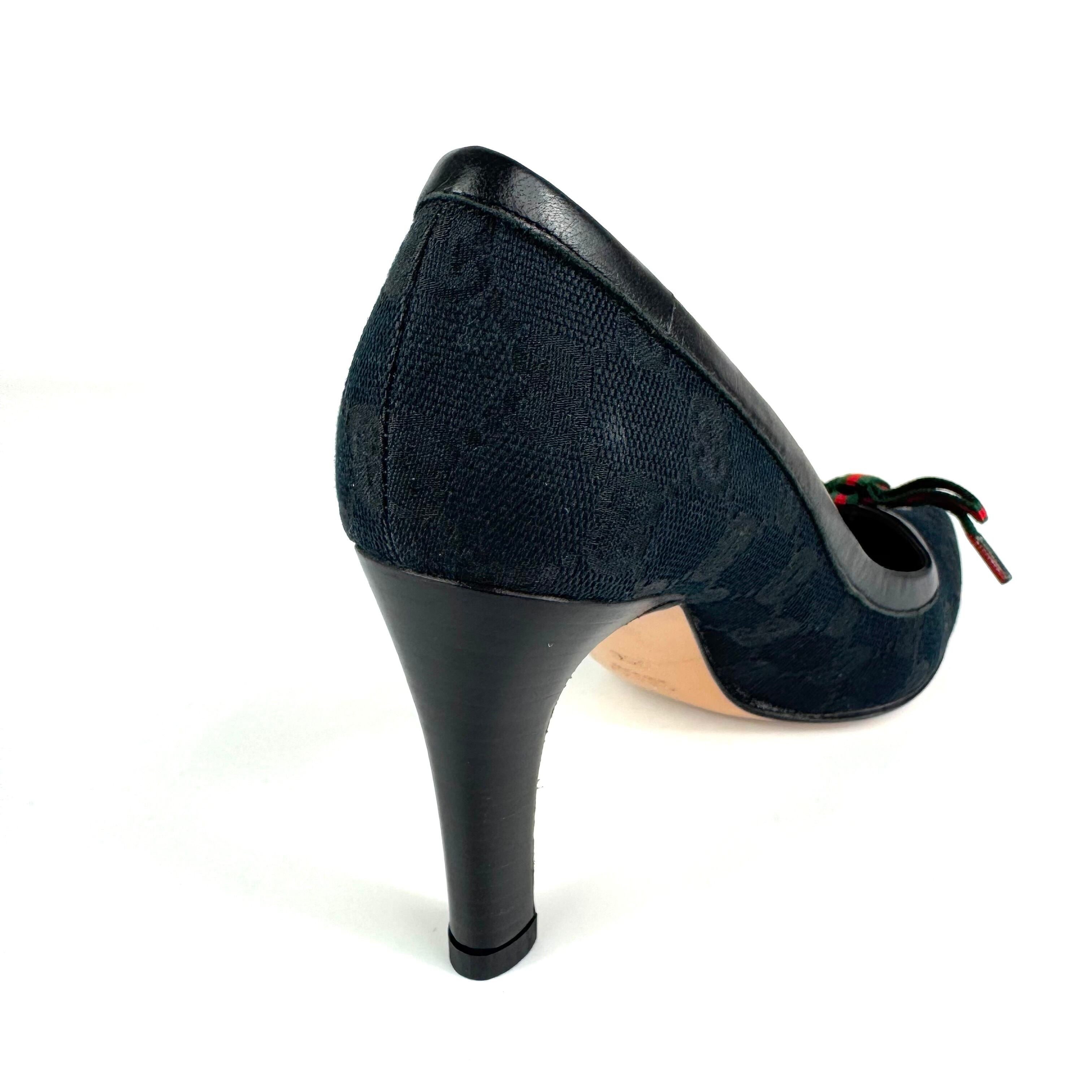 グッチ GUCCI パンプス シェリーライン リボン 黒 36C 日本サイズ約23cm