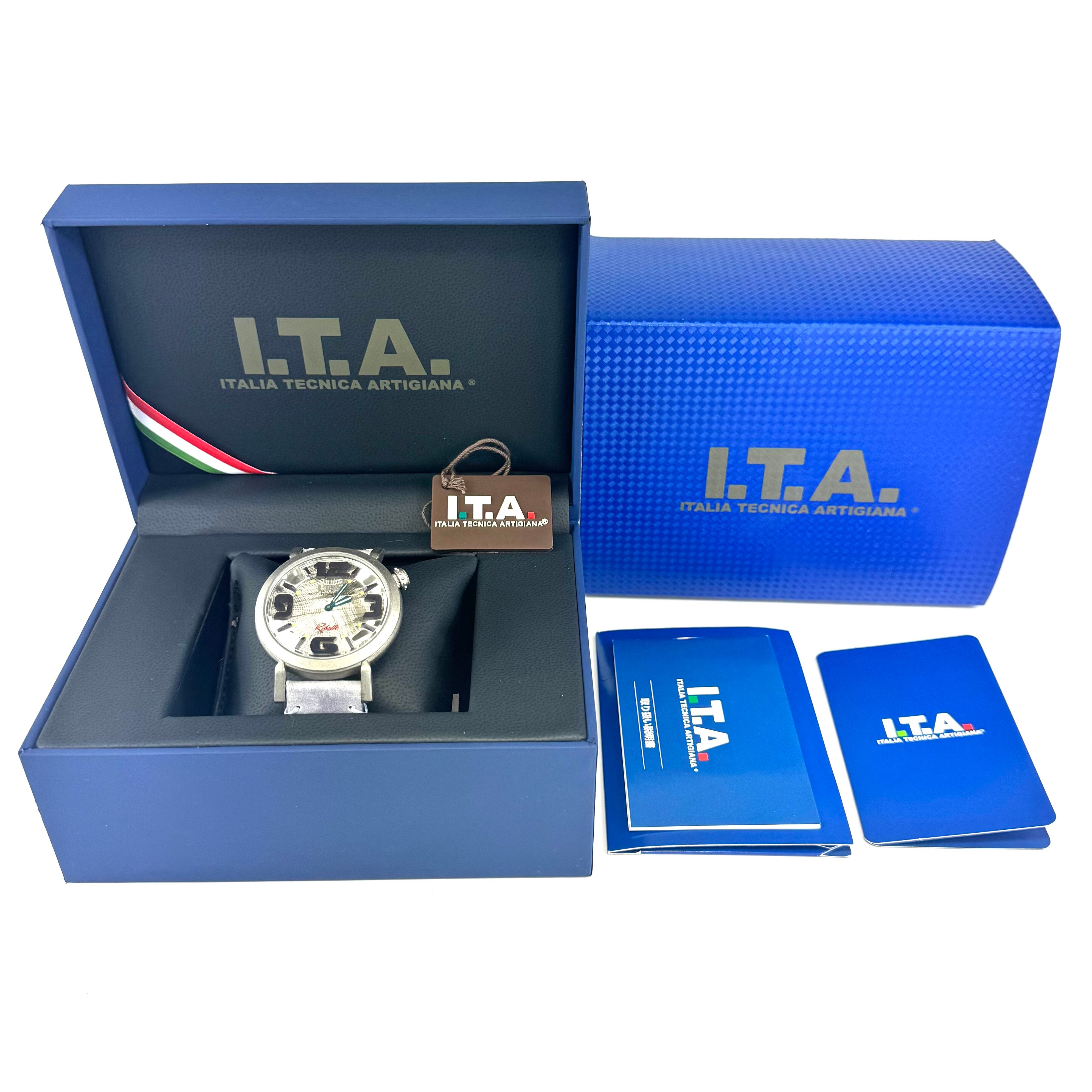 【ほぼ未使用・電池交換済み】アイティーエー リベッレ 22.00.05 クォーツ クロノグラフ ヴィンテージ シルバー 革ベルト