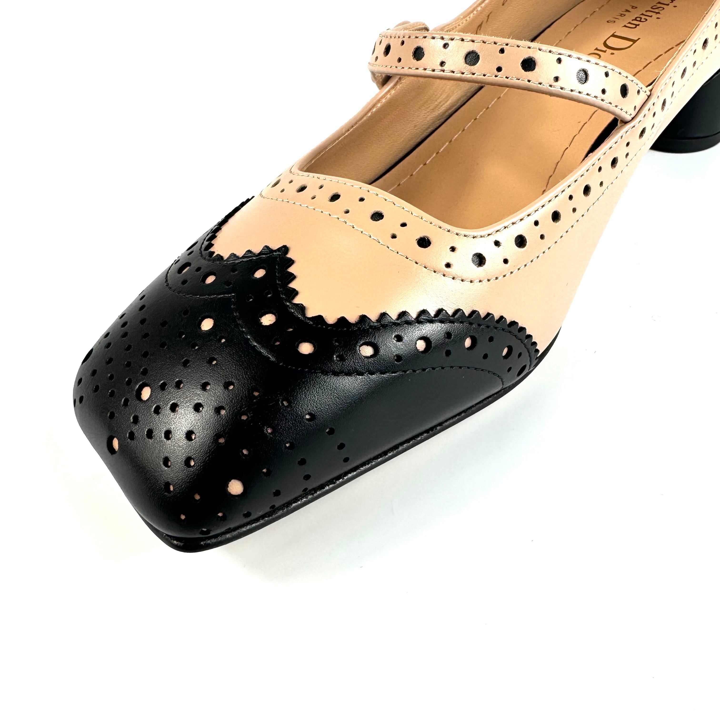 【未使用】クリスチャンディオール パンプス パンチング カーフ ベージュ 黒 24cm