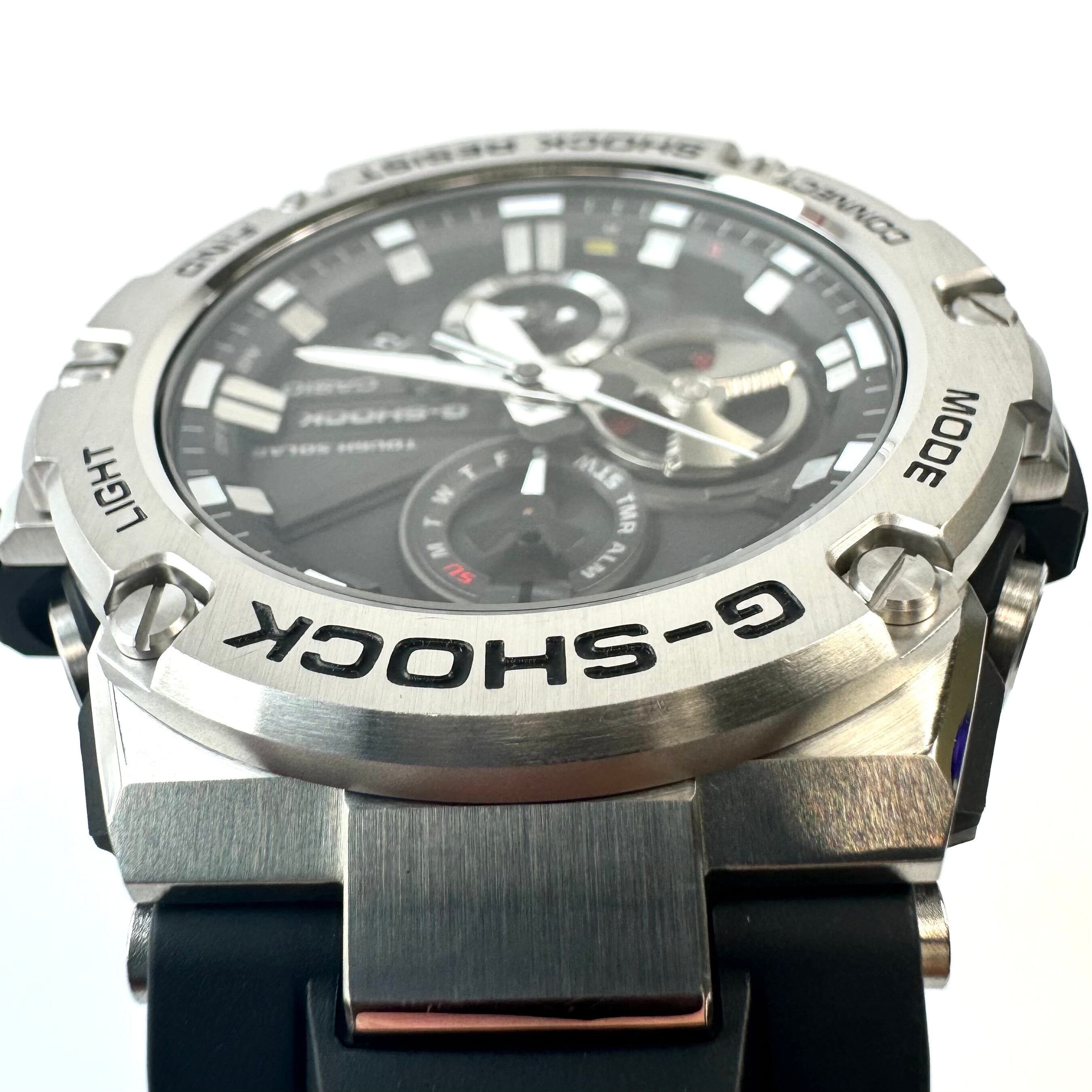 【美品】カシオ CASIO ジーショック G-SHOCK ジースチール G?STEEL GST-B100-1AJF タフソーラー クロノグラフ デイト表示 Bluetooth 黒 樹脂ベルト