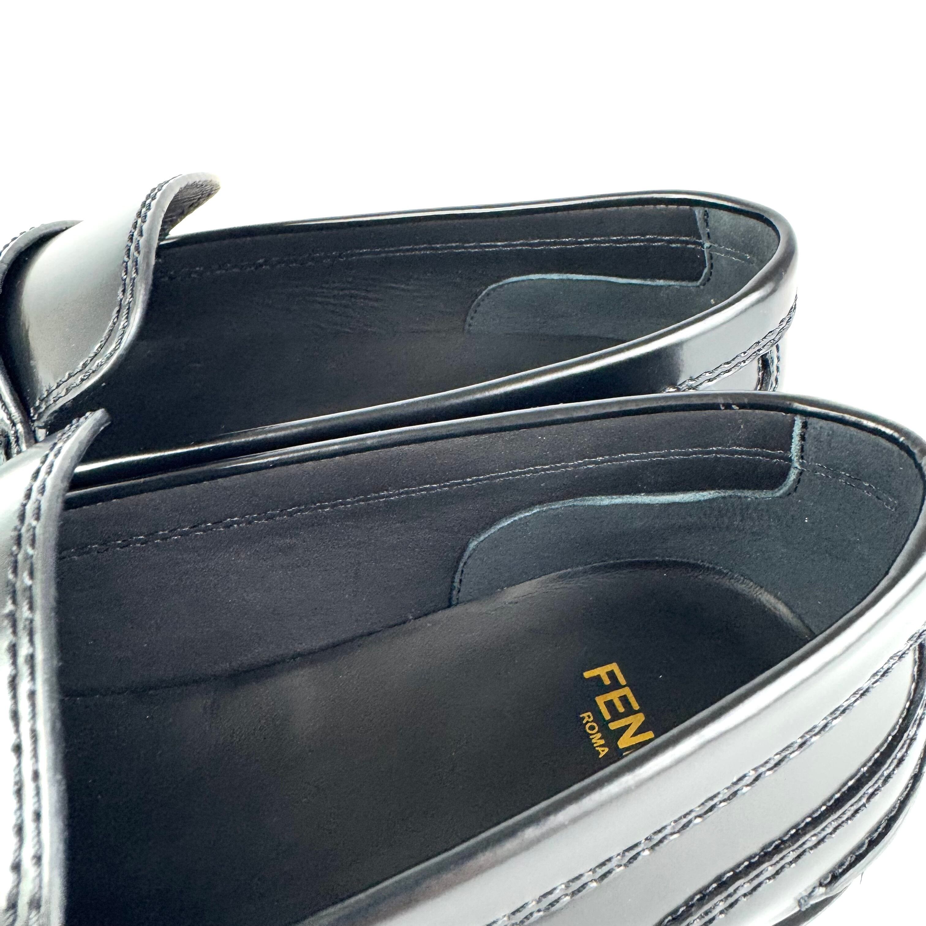 フェンディ FENDI ローファー レザー ブラック 黒 38 日本サイズ25cm
