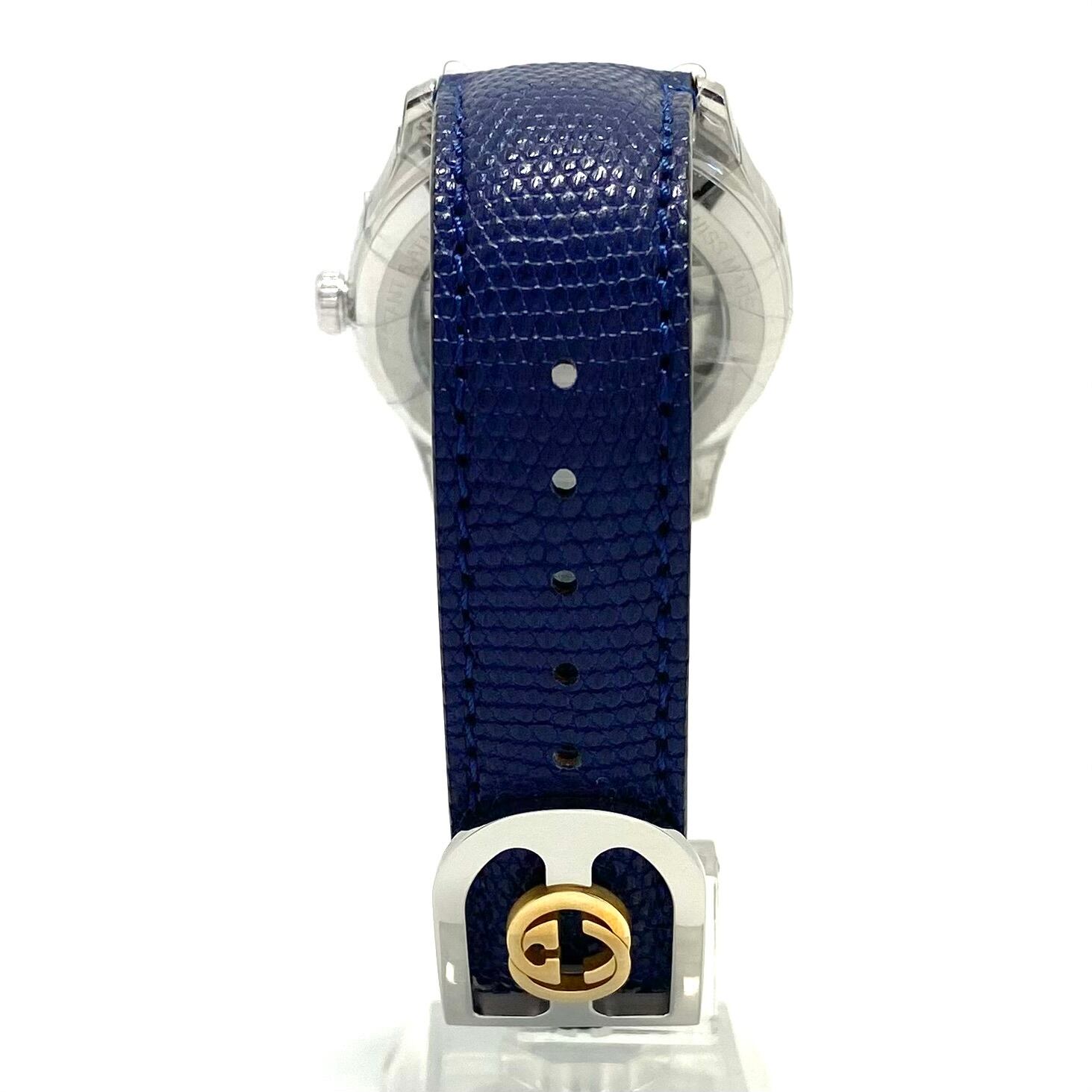 【未使用】腕時計 グッチ GUCCI Gタイムレス 126.4 YA1264122 ビー 蜂 モチーフ 自動巻 青 革ベルト メンズ レディース ユニセックス