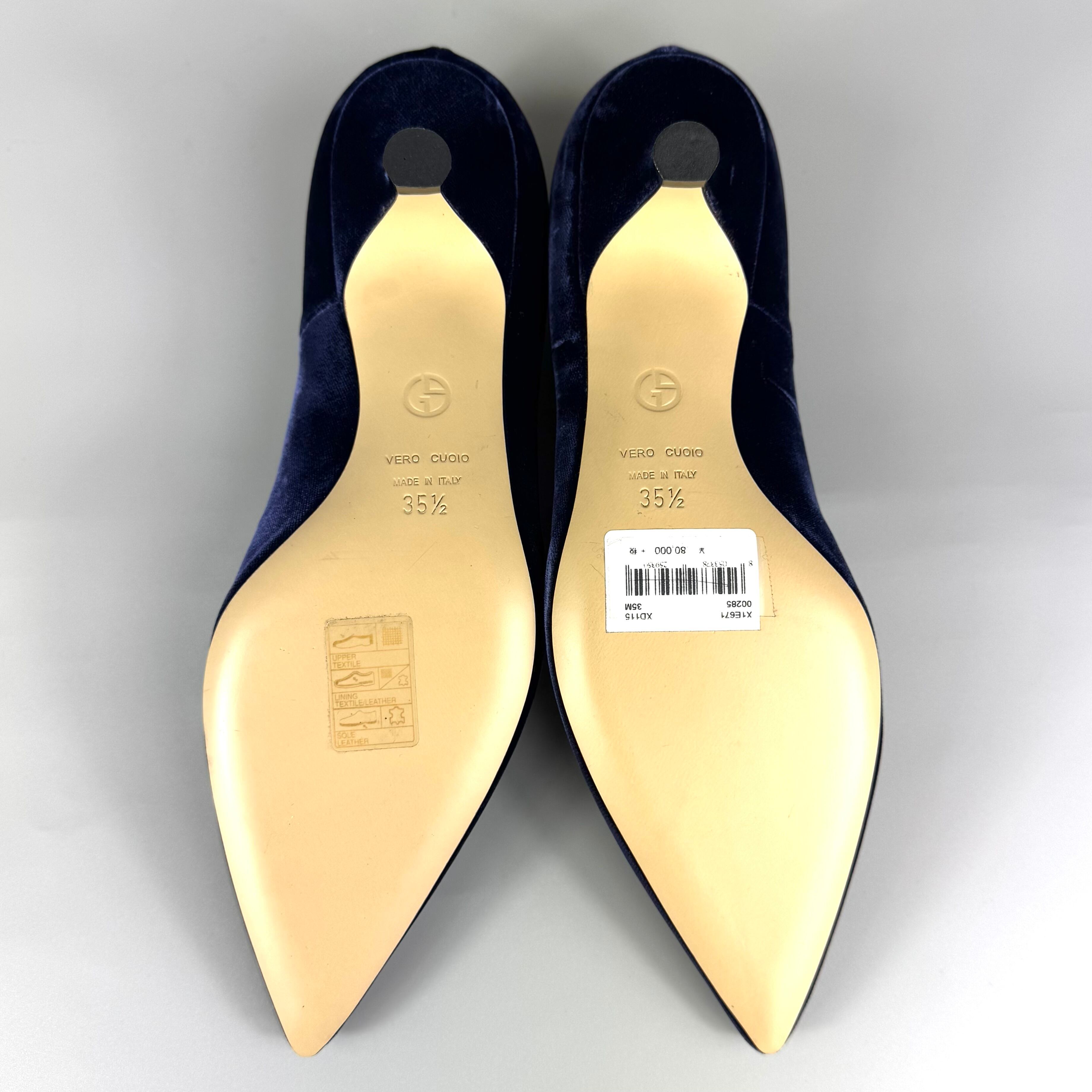 ジョルジオアルマーニ パンプス ベロア ポインテッドトゥ ネイビー 22.8cm