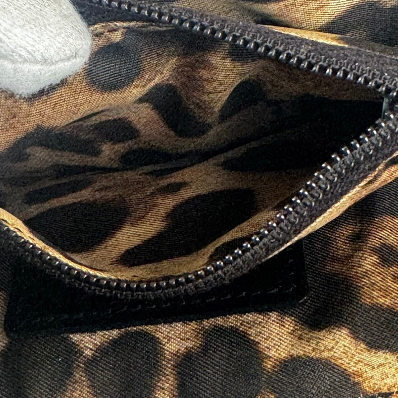 【美品】ドルチェアンドガッバーナ Dolce&Gabbana 財布 フラップ レオパード 黒 ナイロン ハラコ