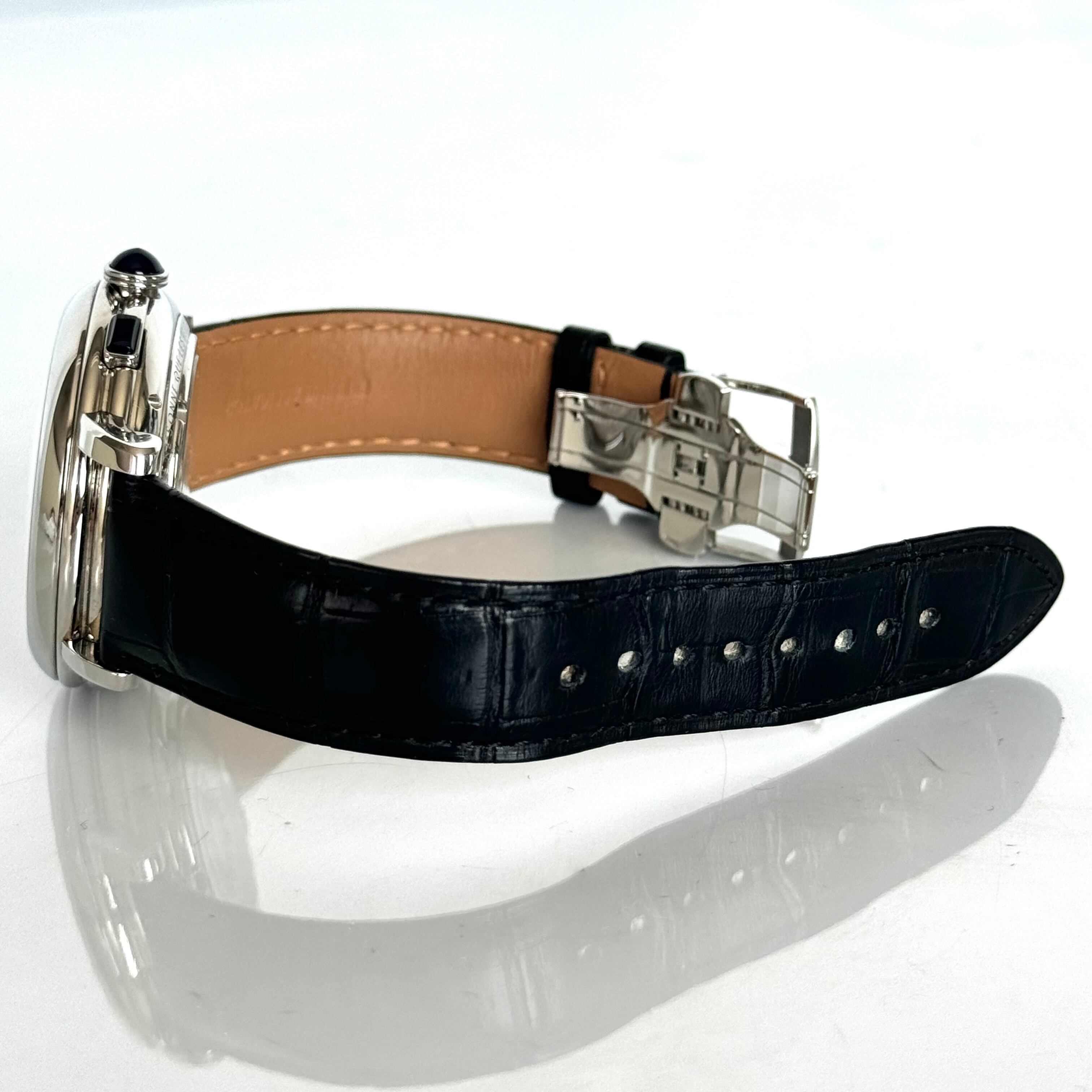 【美品】ブシュロン エピュール WA021302 自動巻 黒 クロノグラフ 裏スケ 革ベルト