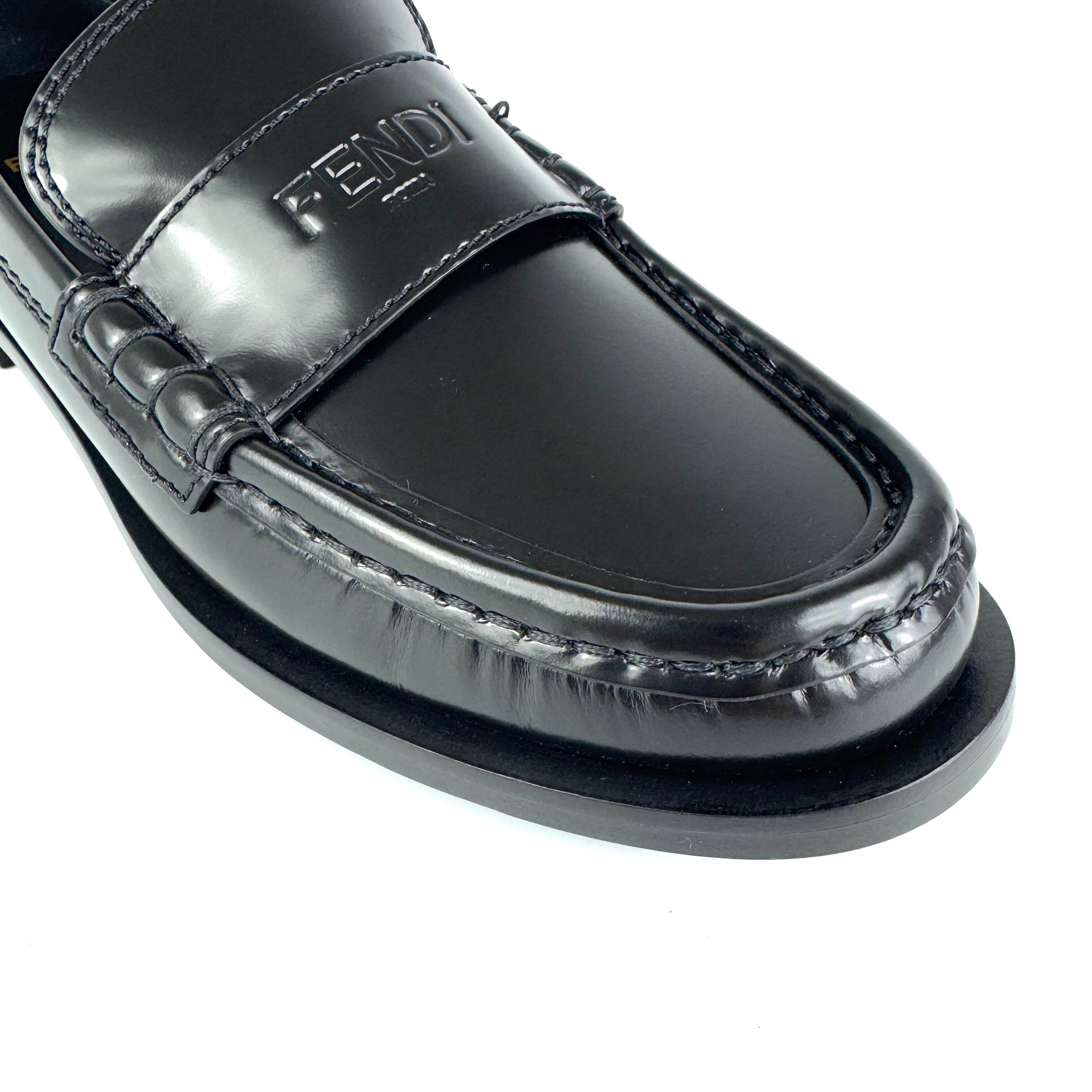 フェンディ FENDI ローファー レザー ブラック 黒 38 日本サイズ25cm
