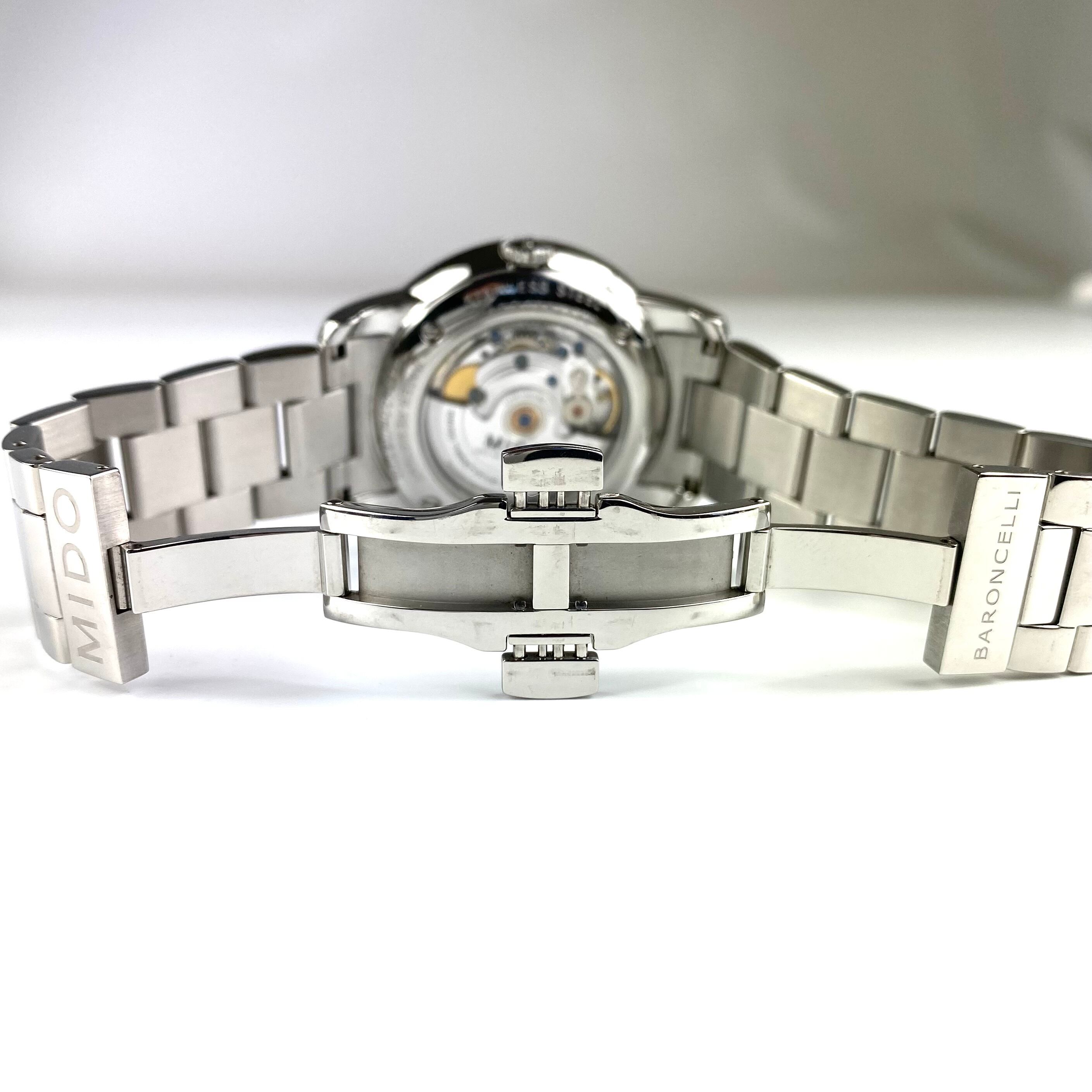 【美品】ミドー MIDO バロンチェッリ M010408A 自動巻 デイト表示 裏スケ シルバー