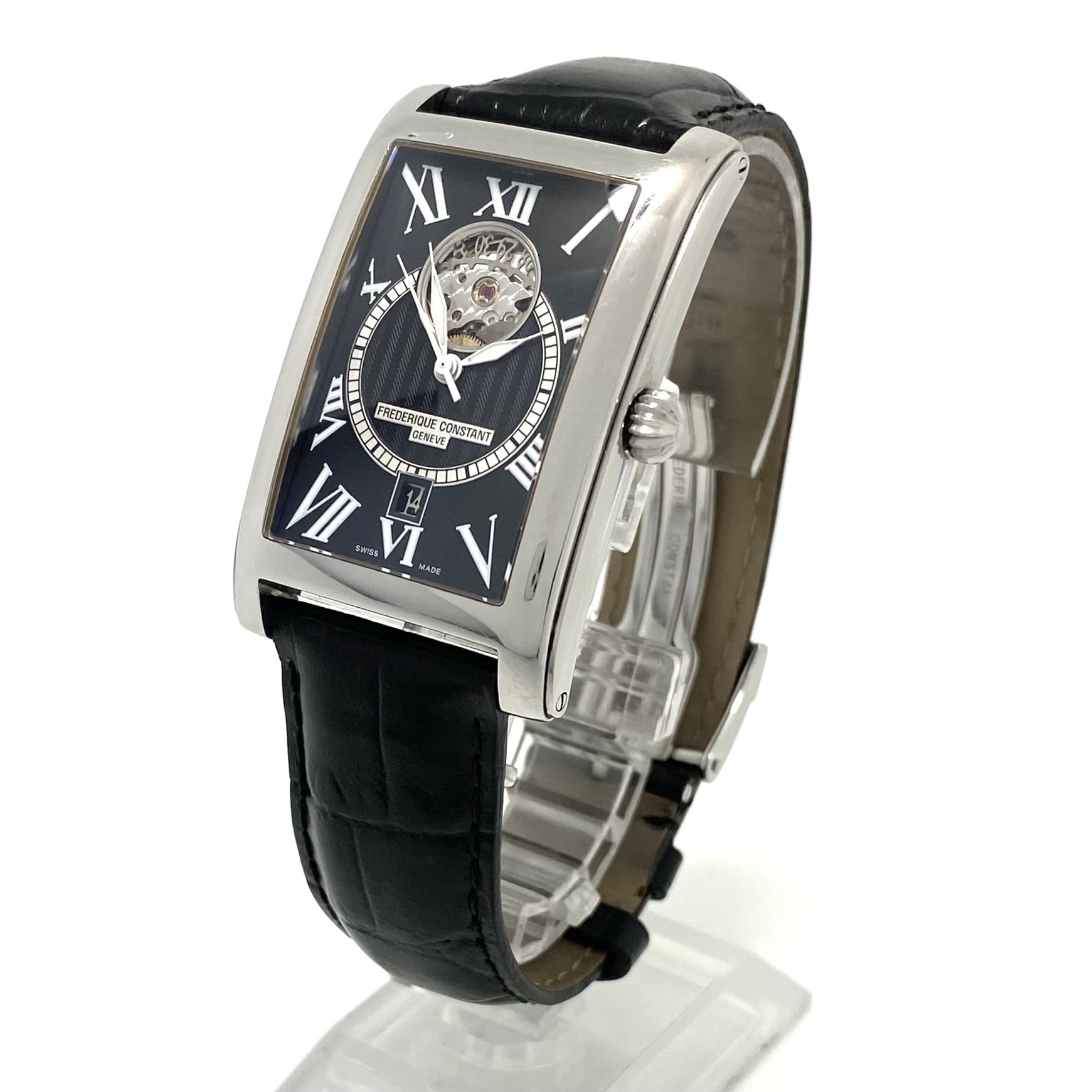腕時計 メンズ フレデリックコンスタント クラシック カレ オートマチック ハートビート FC-315BS4C26 自動巻 ローマ数字 黒 デイト表示 スケルトン 革ベルト