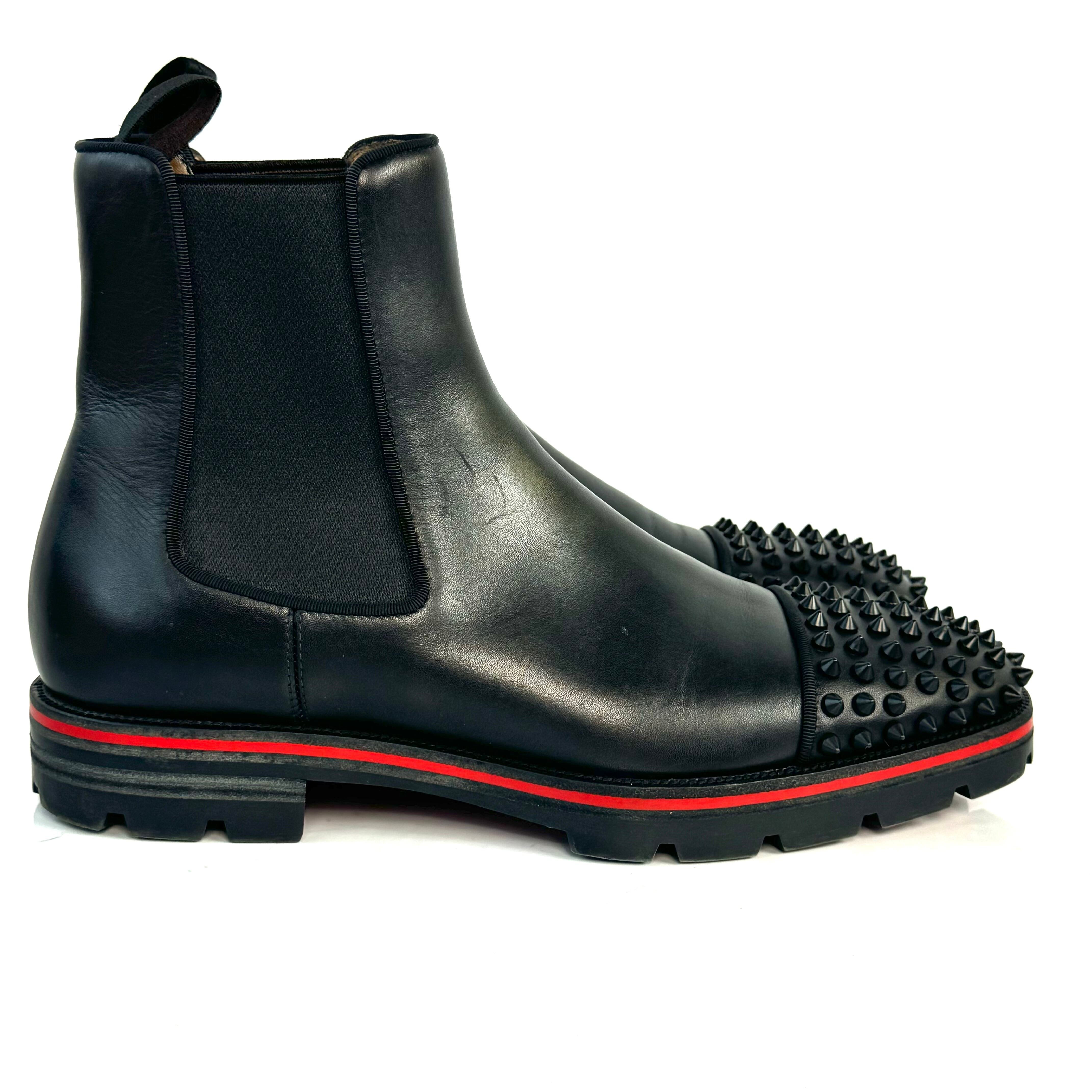 クリスチャンルブタン サイドゴアブーツ トゥスタッズ レザー 黒 26cm