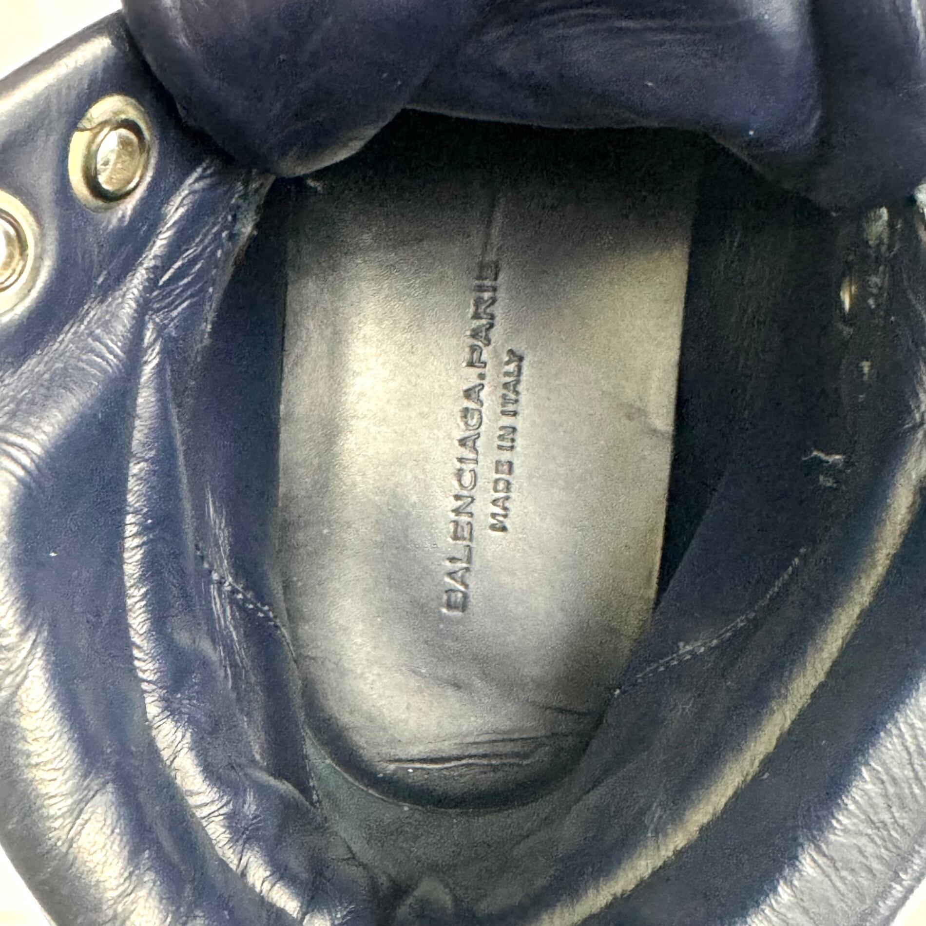 バレンシアガ ハイカットスニーカー レザー スエード 24cm ネイビー 青