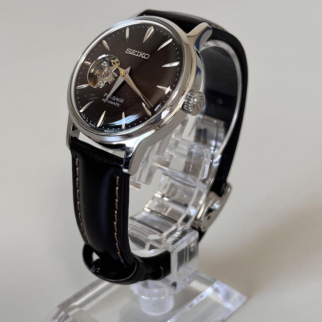 【美品】セイコー プレサージュ 自動巻 セミスケルトン ブラウン ボーイズ