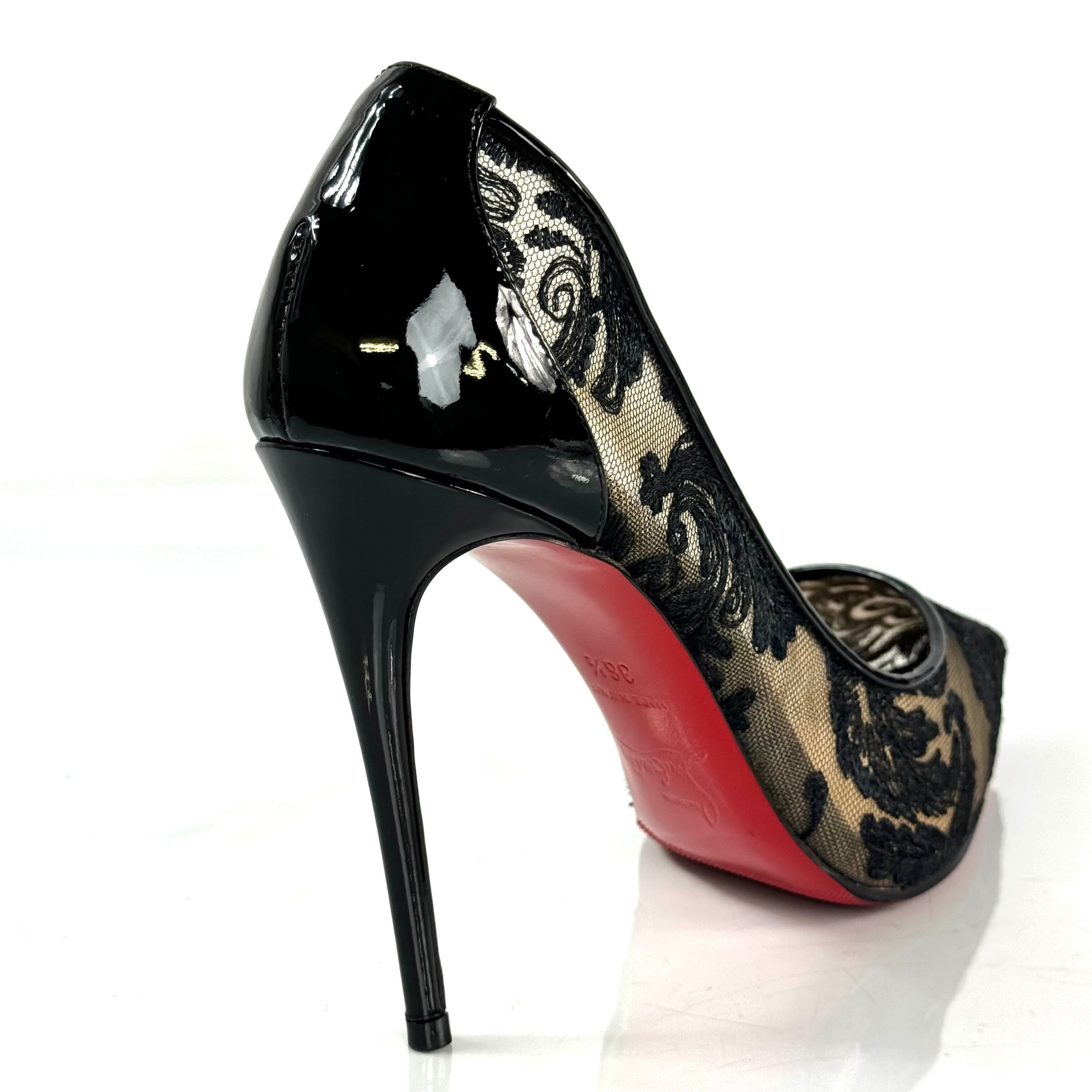 クリスチャンルブタン パンプス レース 100mm ピンヒール 黒 36.5