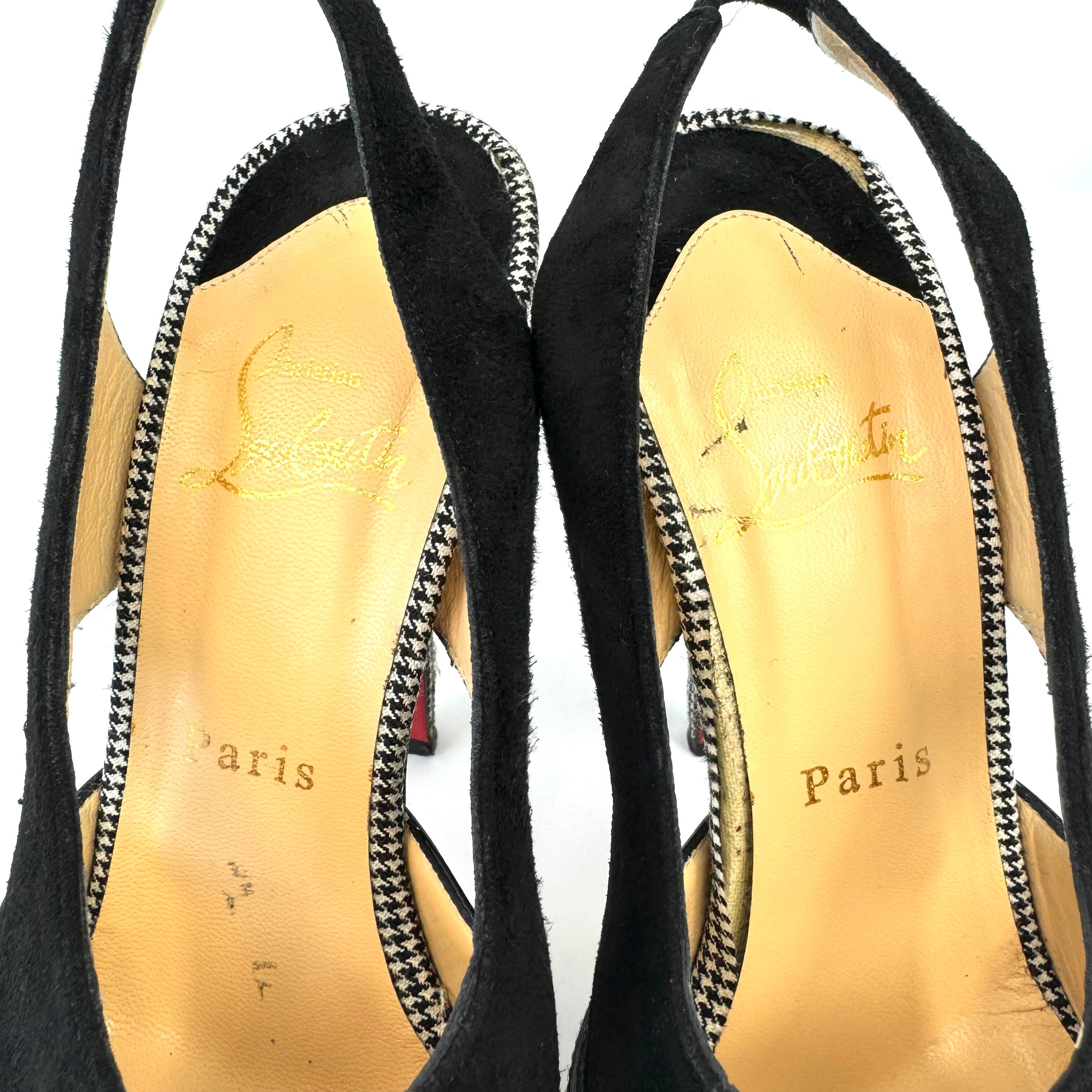 クリスチャンルブタン パンプス パテント スエード 千鳥格子 黒 24.5cm