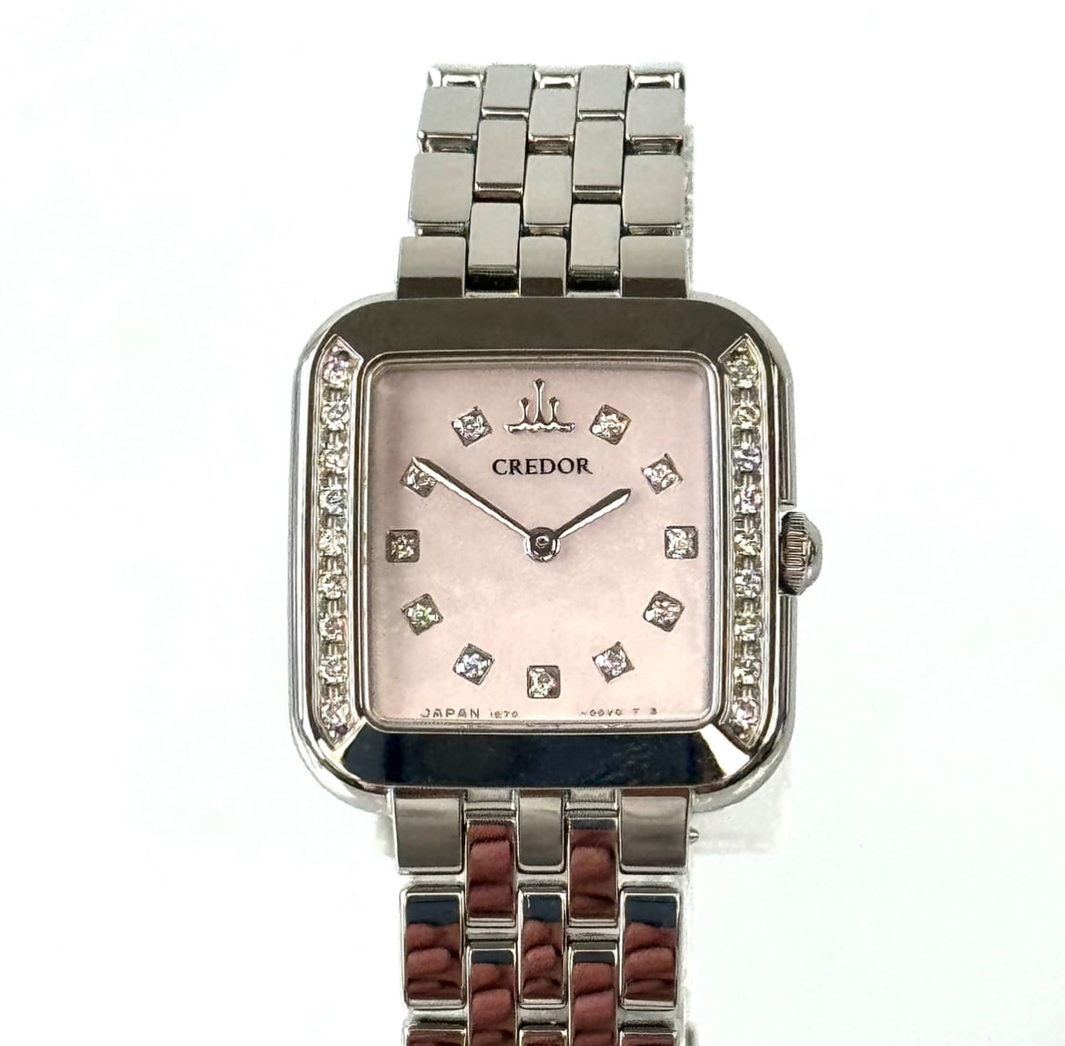 【美品】セイコー クレドール シグノ GSTE875 1E70-0CR0 クォーツ 2針 ピンク シェル ダイヤモンド